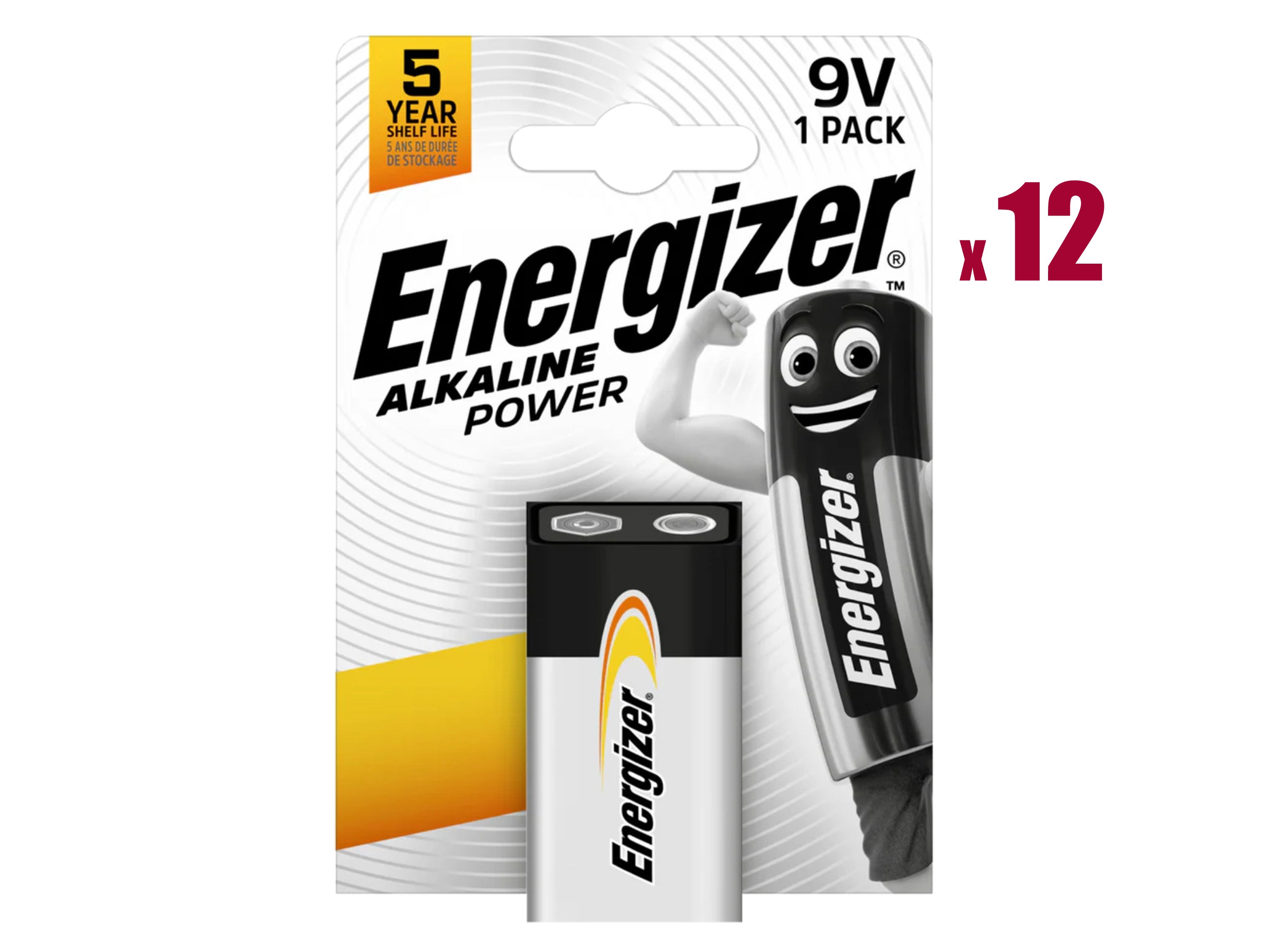 Energizer 9V (6LR61) Alkaline Power Batteries - 12 Pack
