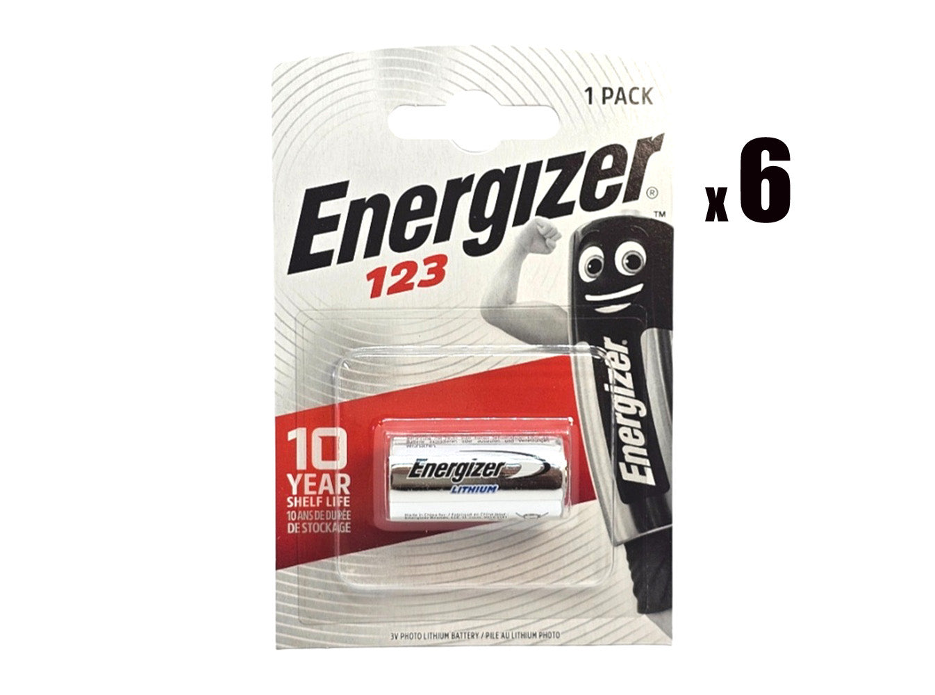 Energizer 123 (CR123, CR123A) 3V Lithium Camera Batteries - 6 Pack (B1 x 6)