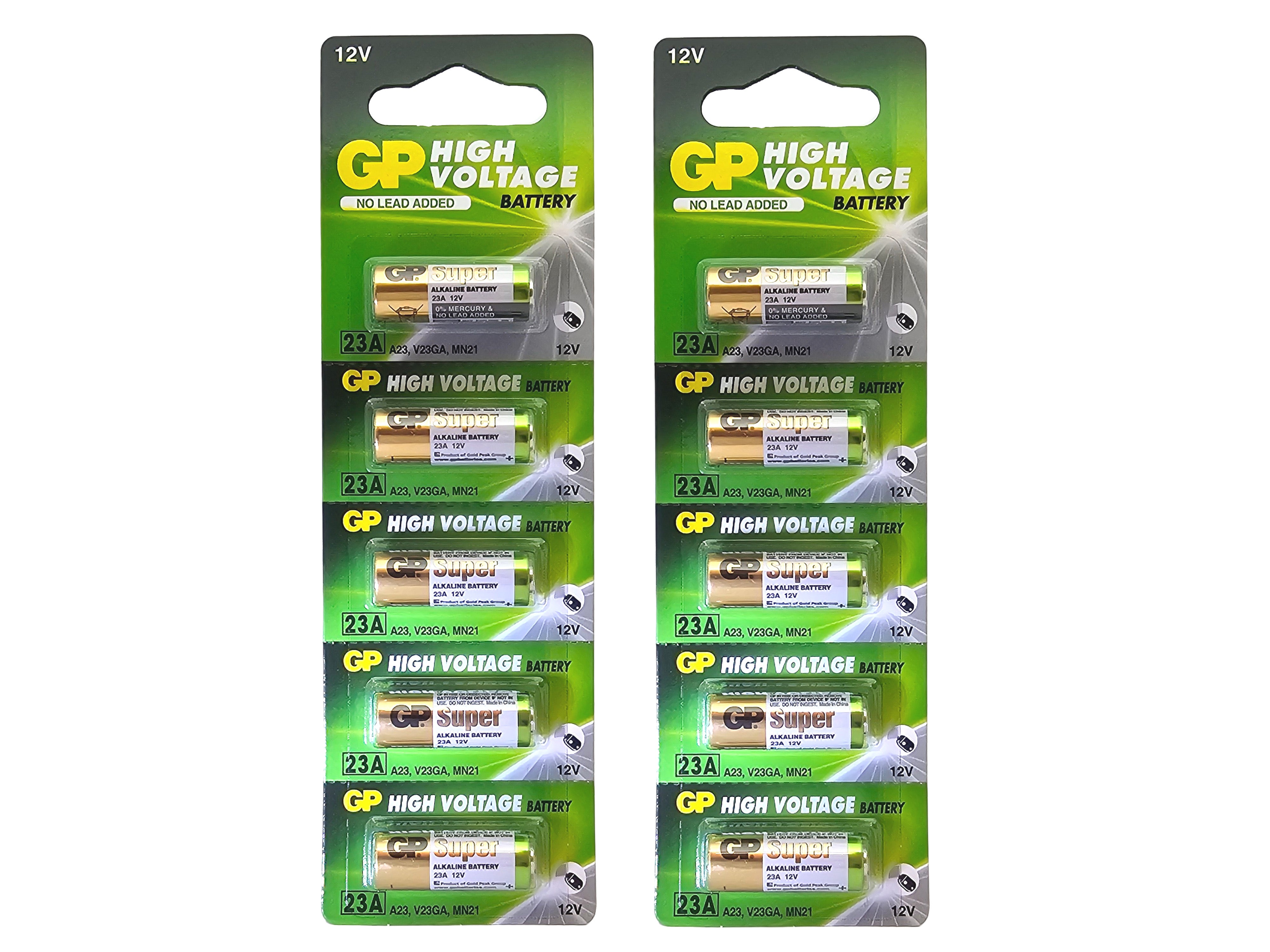 GP 23A (A23, MN21, LR23A) 12V High Voltage Alkaline Battery - 10 Pack (B5 x 2)