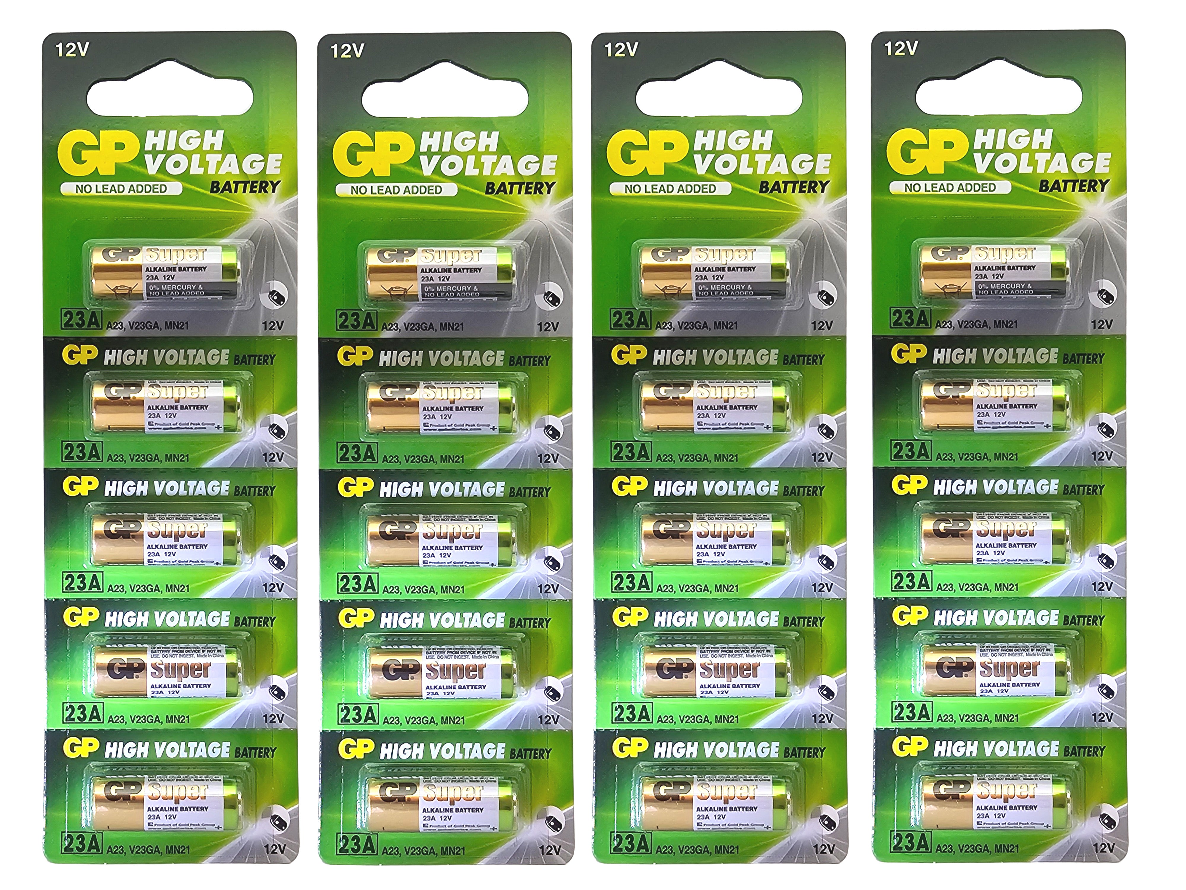 GP 23A (A23, MN21, LR23A) 12V High Voltage Alkaline Battery - 20 Pack (B5 x 4)