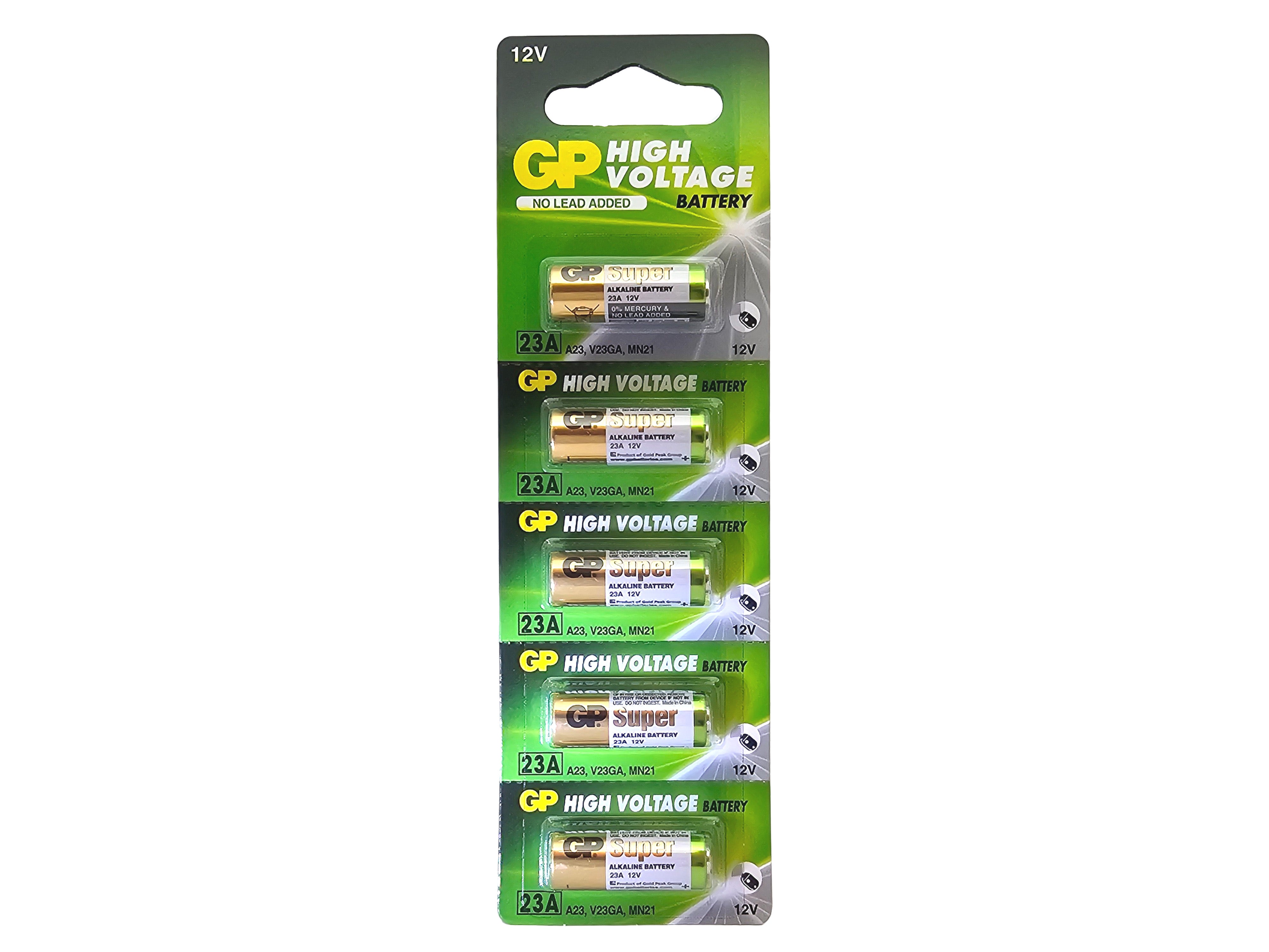 GP 23A (A23, MN21, LR23A) 12V High Voltage Alkaline Battery - 5 Pack (B5 x 1)