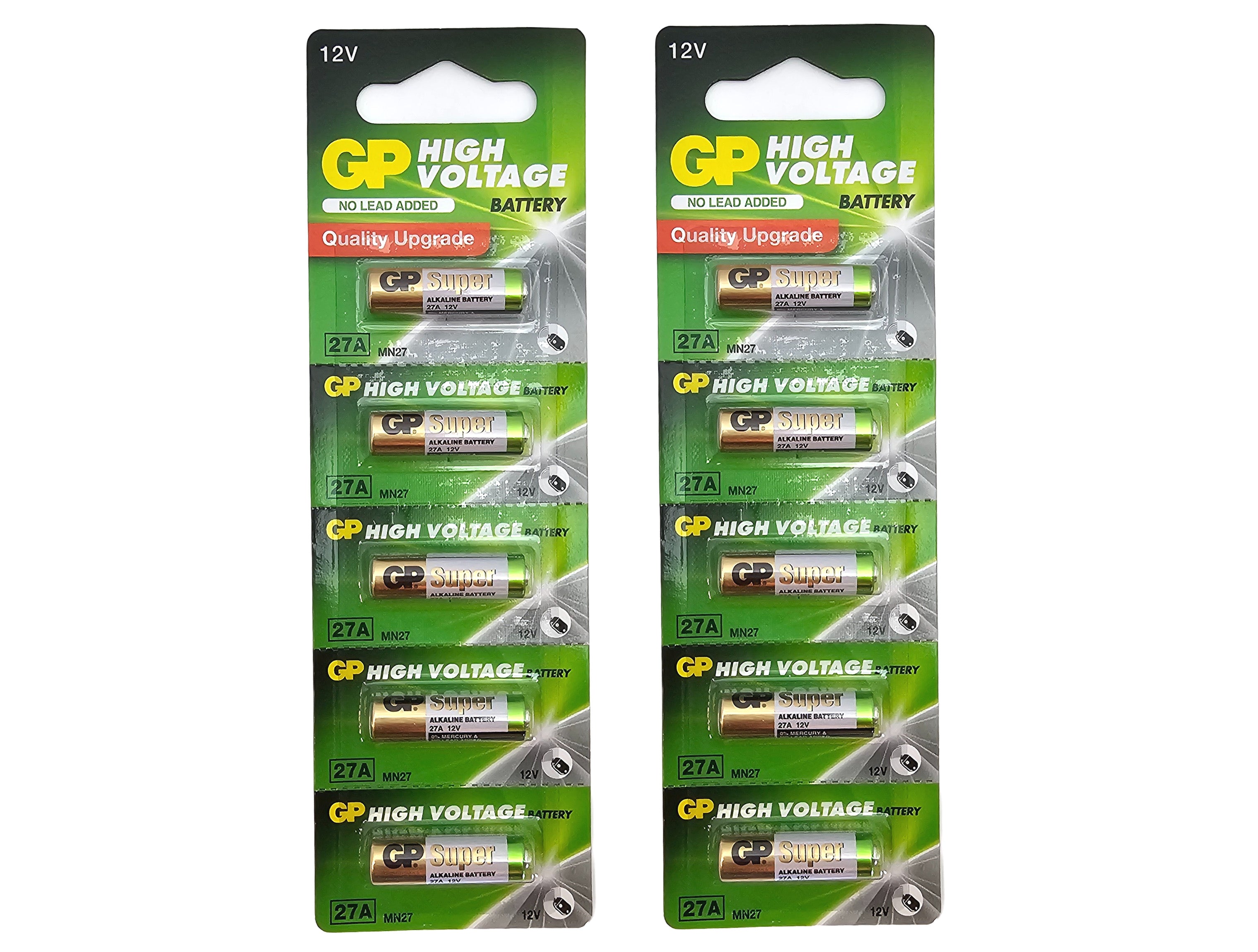 GP 27A (A27, MN27, LR27A) 12V High Voltage Alkaline Batteries - 10 Pack (B5 x 2)