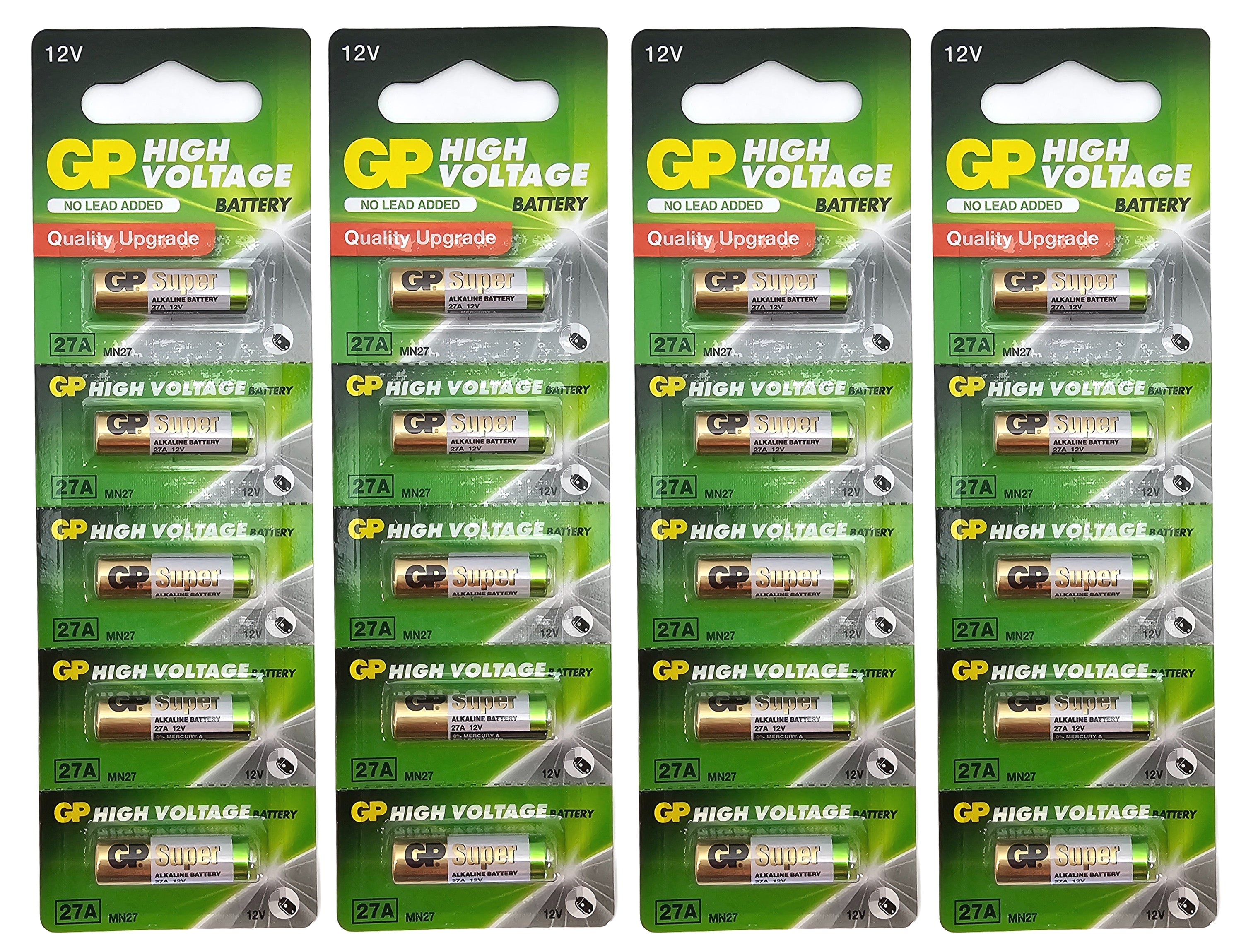 GP 27A (A27, MN27, LR27A) 12V High Voltage Alkaline Batteries - 20 Pack (B5 x 4)