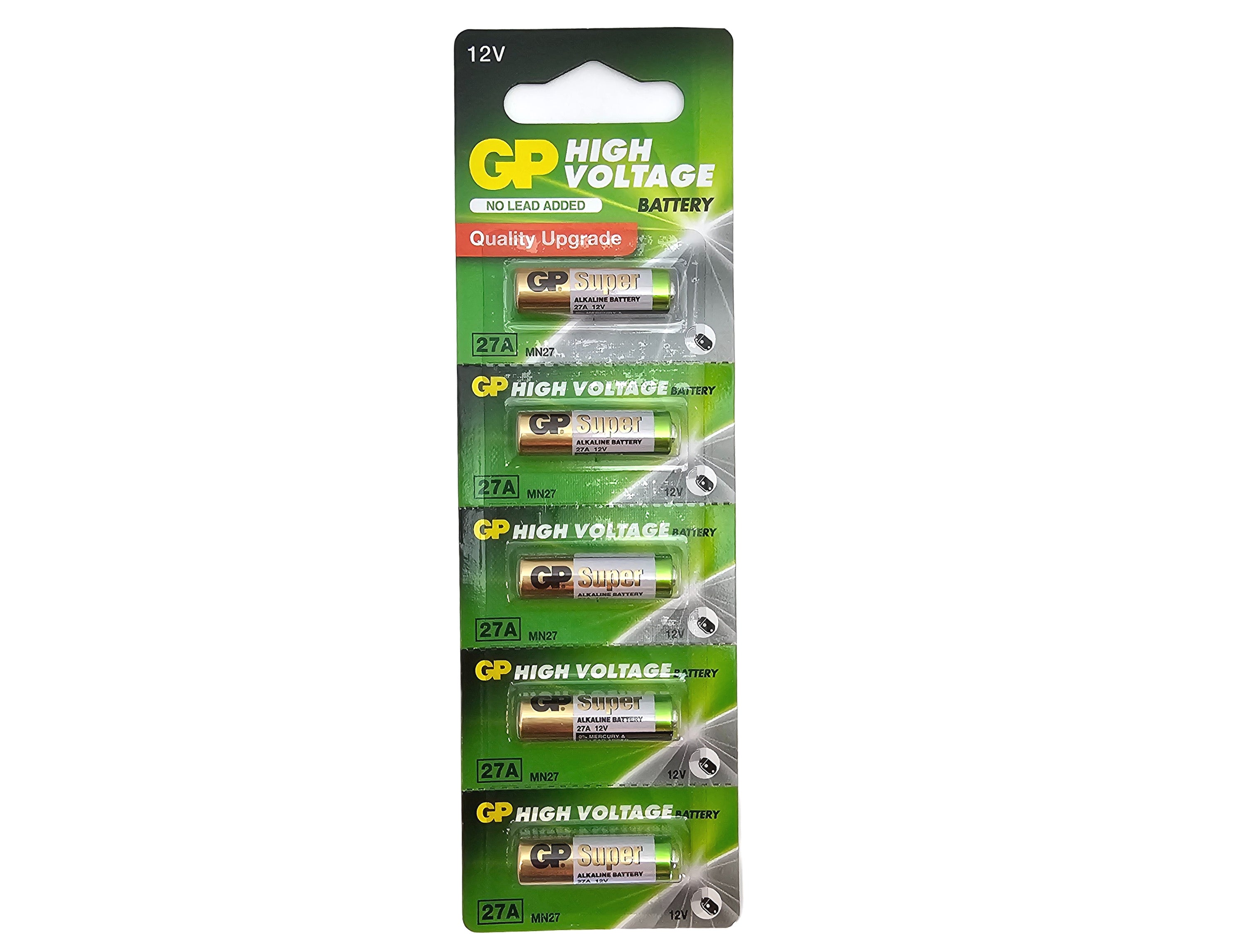 GP 27A (A27, MN27, LR27A) 12V High Voltage Alkaline Batteries - 5 Pack (B5 x 1)