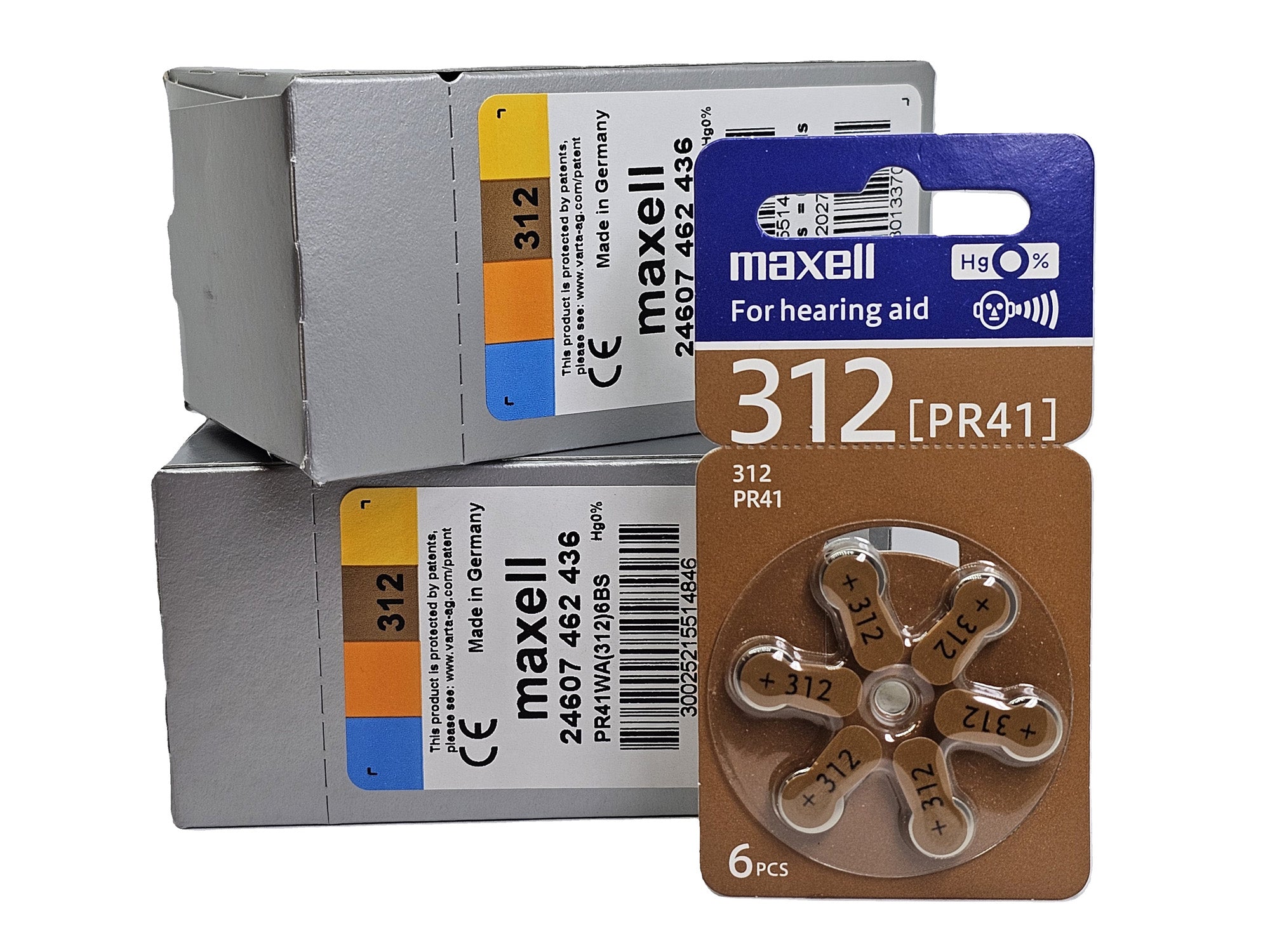 Maxell P312  (PR41, size 312) Zinc Air Hearing Aid - 120 batteries (2 box)