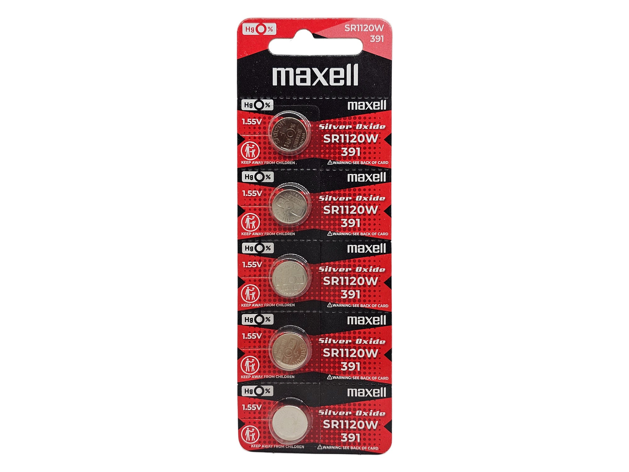 Maxell SR1120W (391) silver oxide watch batteries - 5 Pack (B5 x 1)