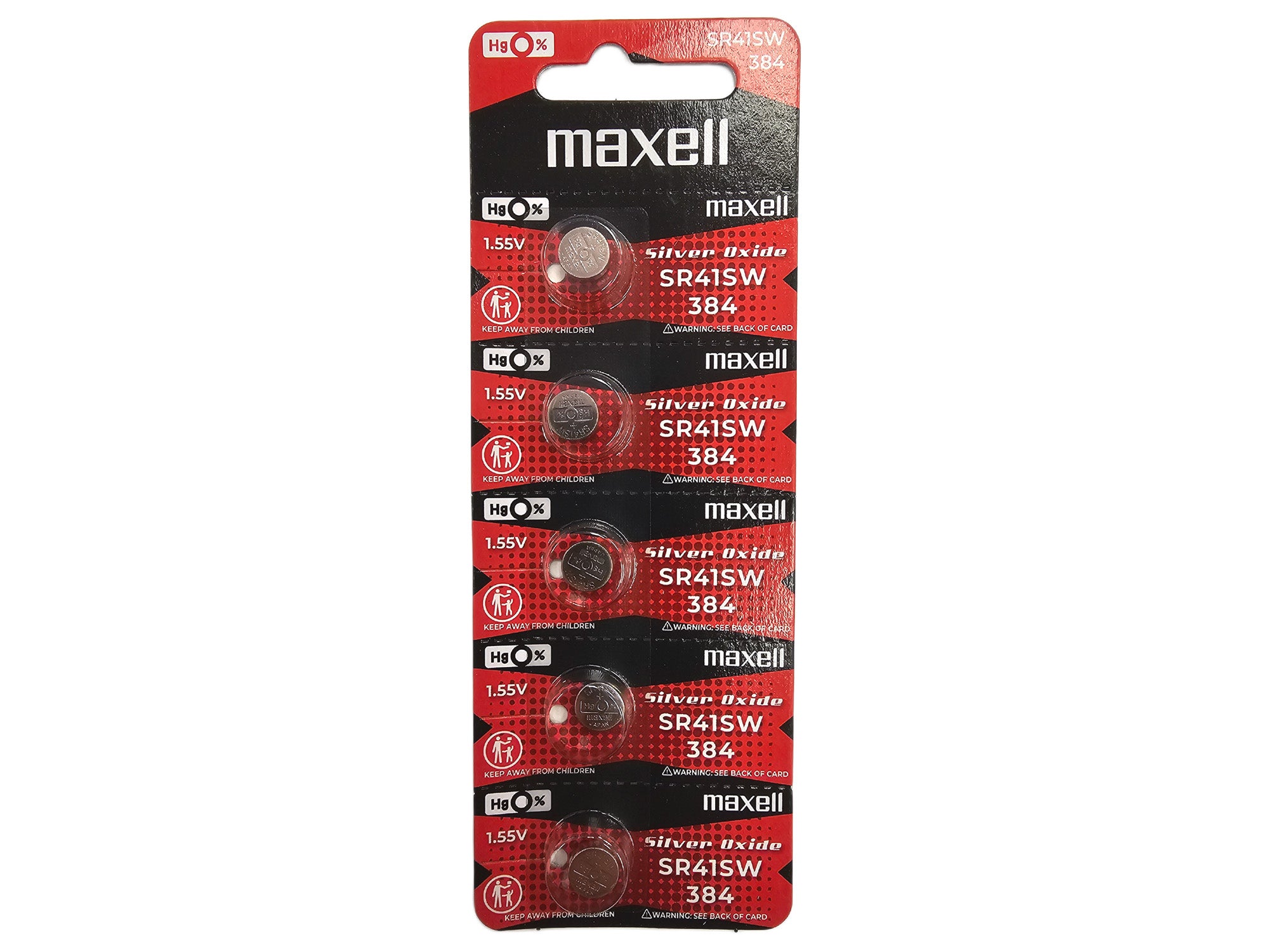 Maxell SR41SW (384) silver oxide watch battery - 5 Pack (B5 x 1)