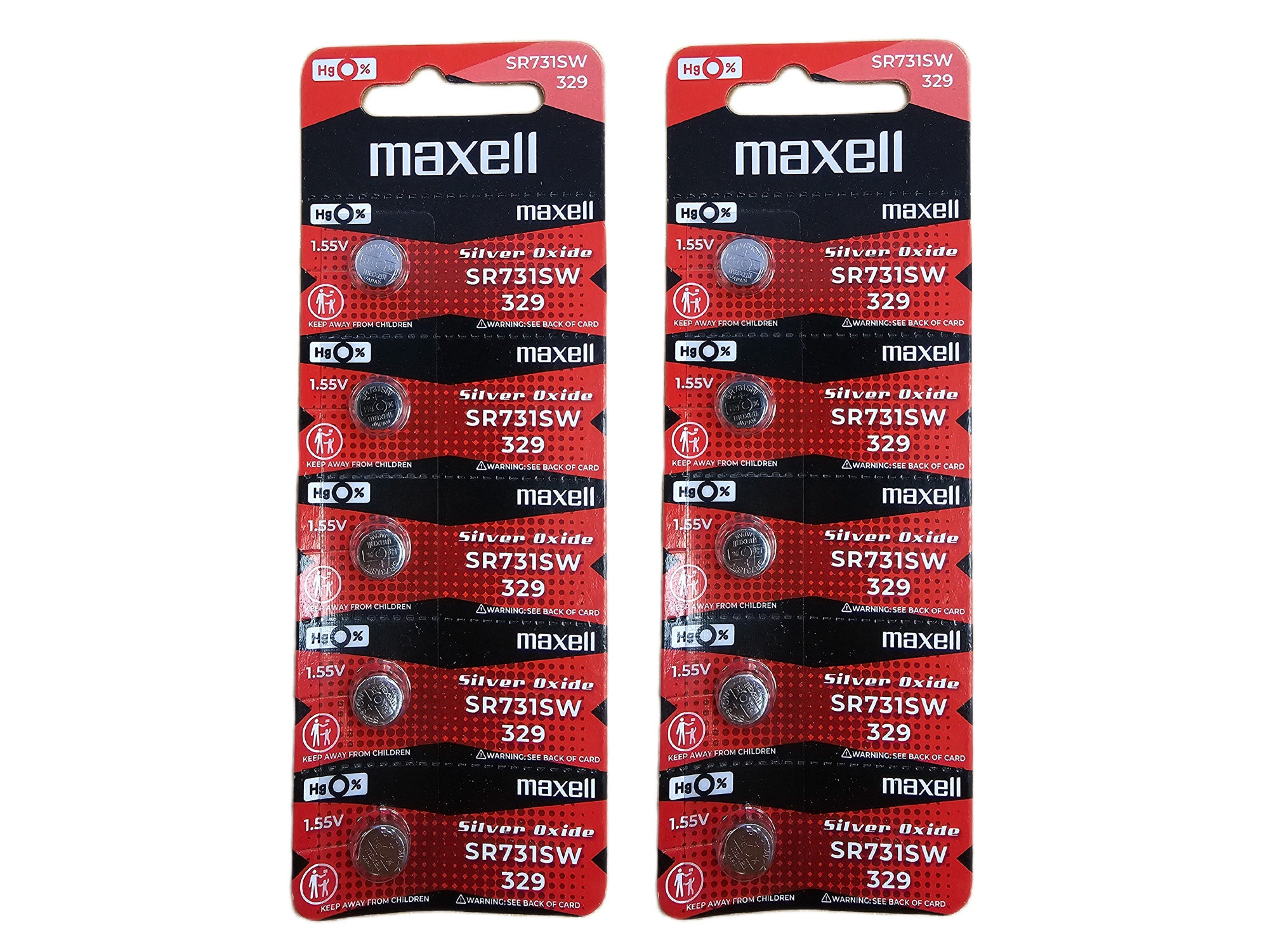 Maxell SR731SW (329) silver oxide watch batteries - 10 Pack (B5 x 2)