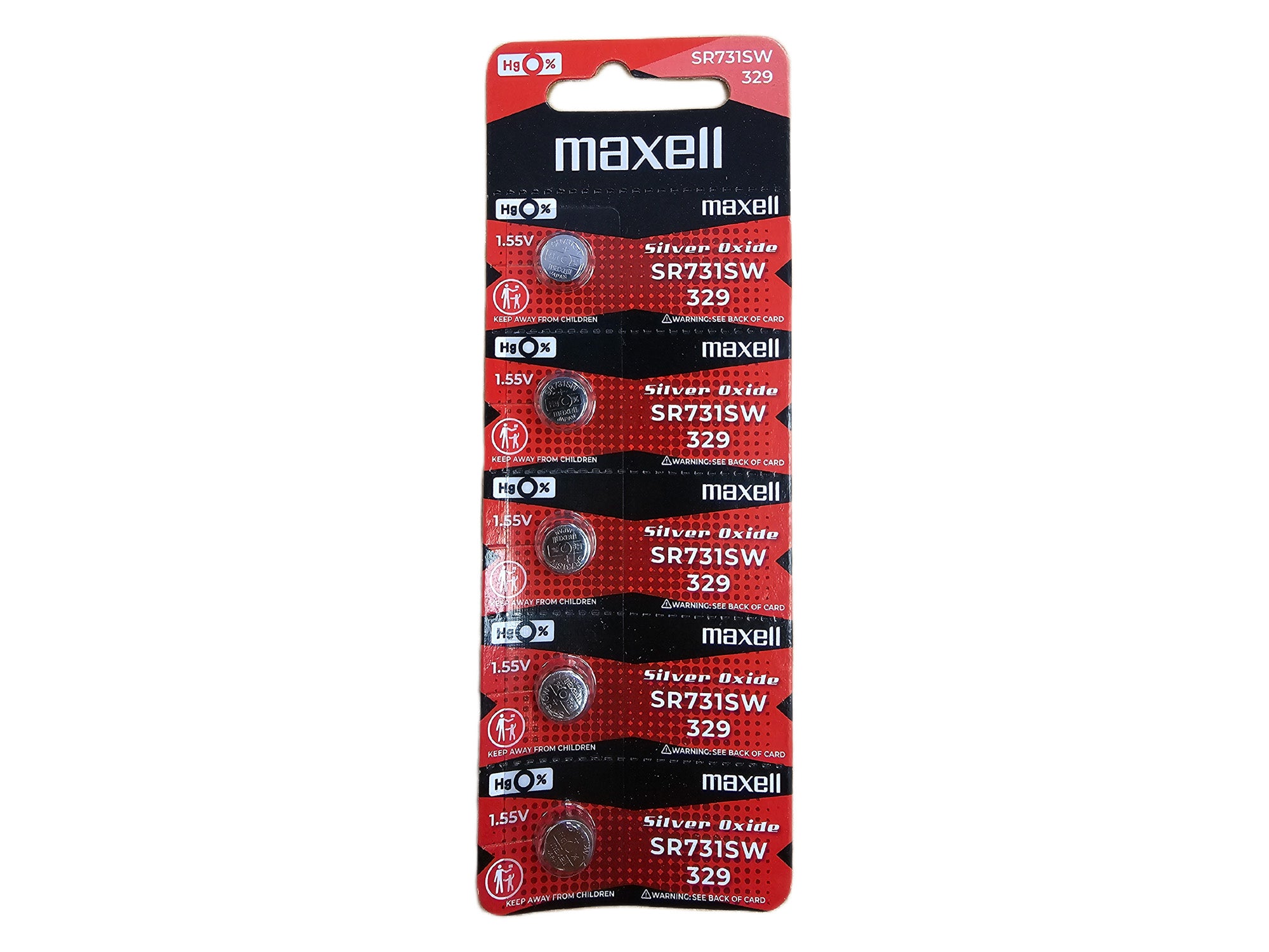 Maxell SR731SW (329) silver oxide watch batteries - 5 Pack (B5 x 1)