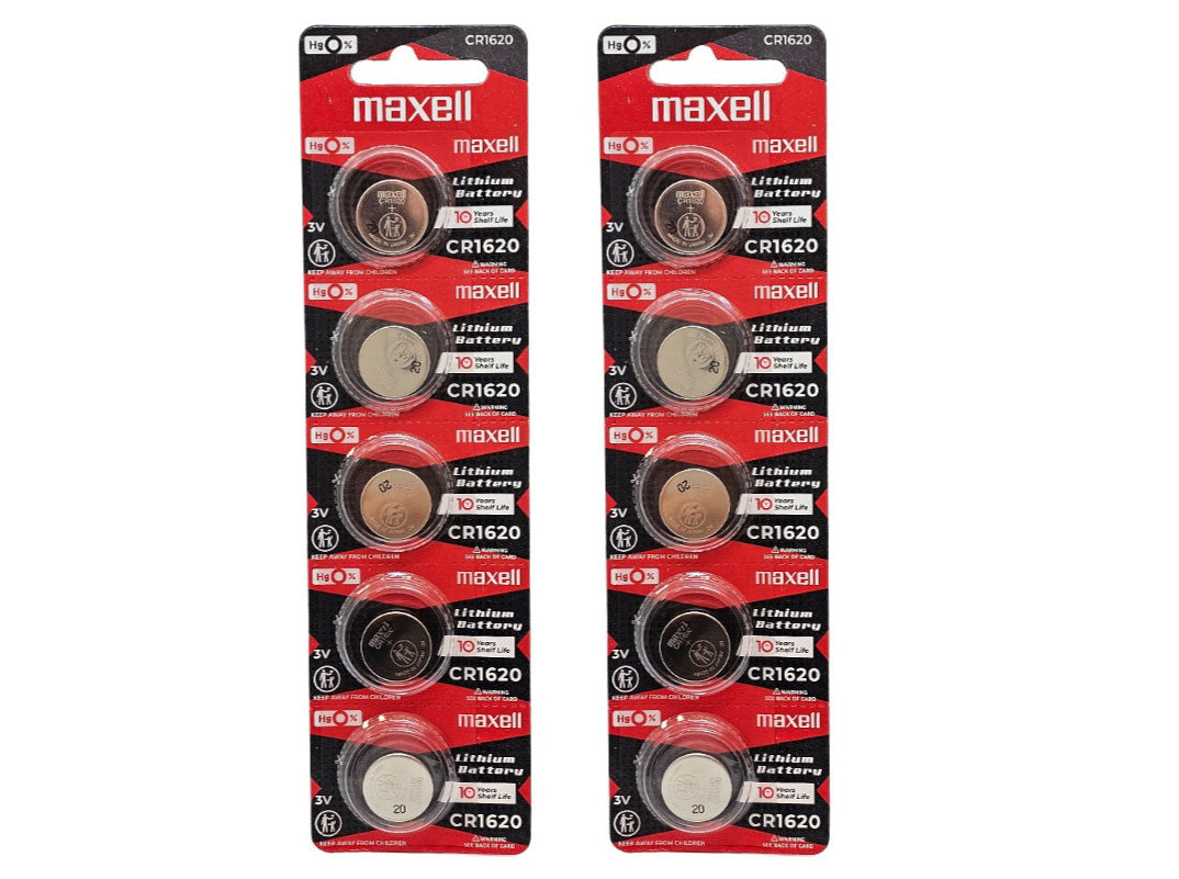 Maxell CR1620 3V Lithium Coin Battery - 10 Pack (B5 x 2)