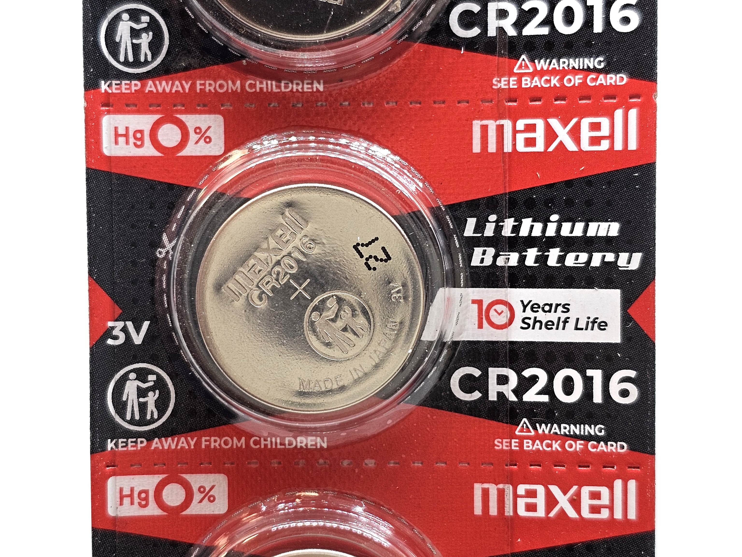 Maxell CR2016 3V Lithium Coin Batteries - 5 Pack