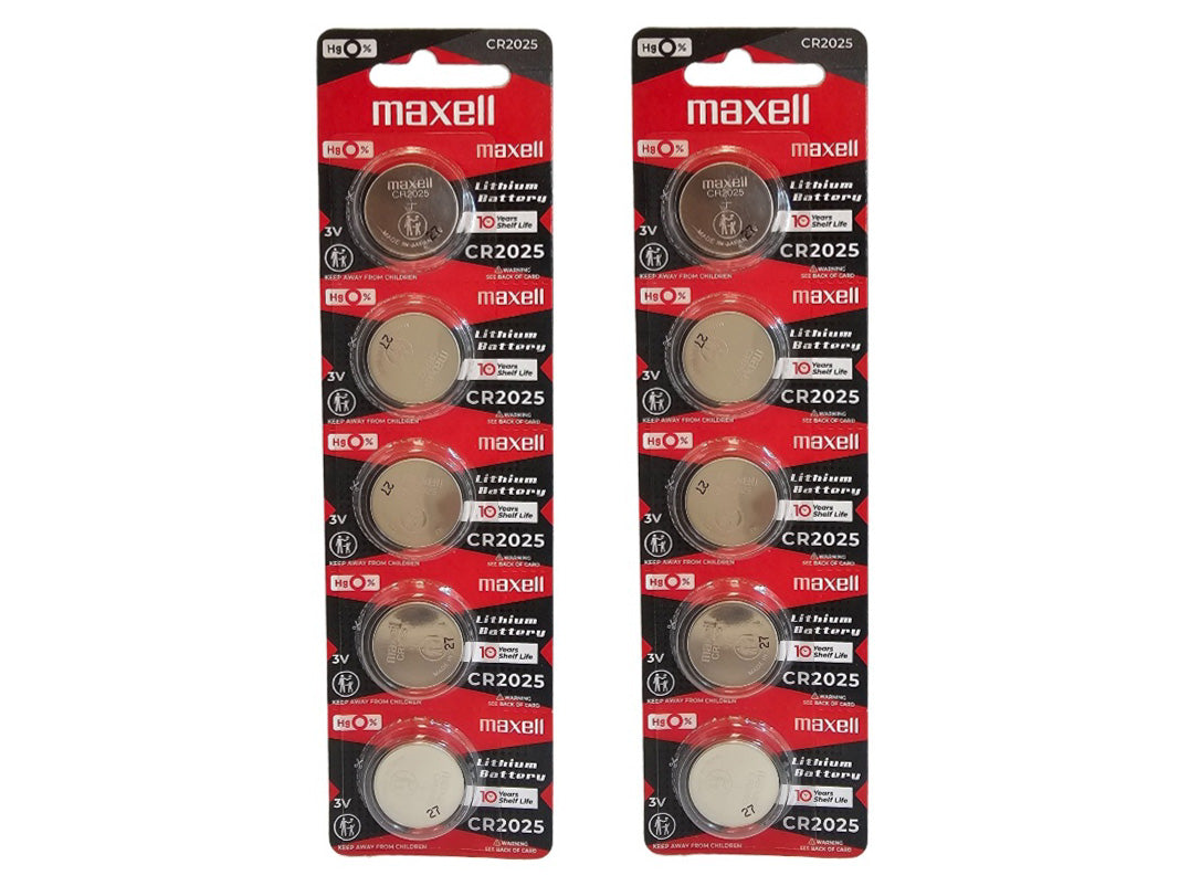 Maxell CR2025 3V Lithium Coin Battery - 10 Pack (B5 x 2)