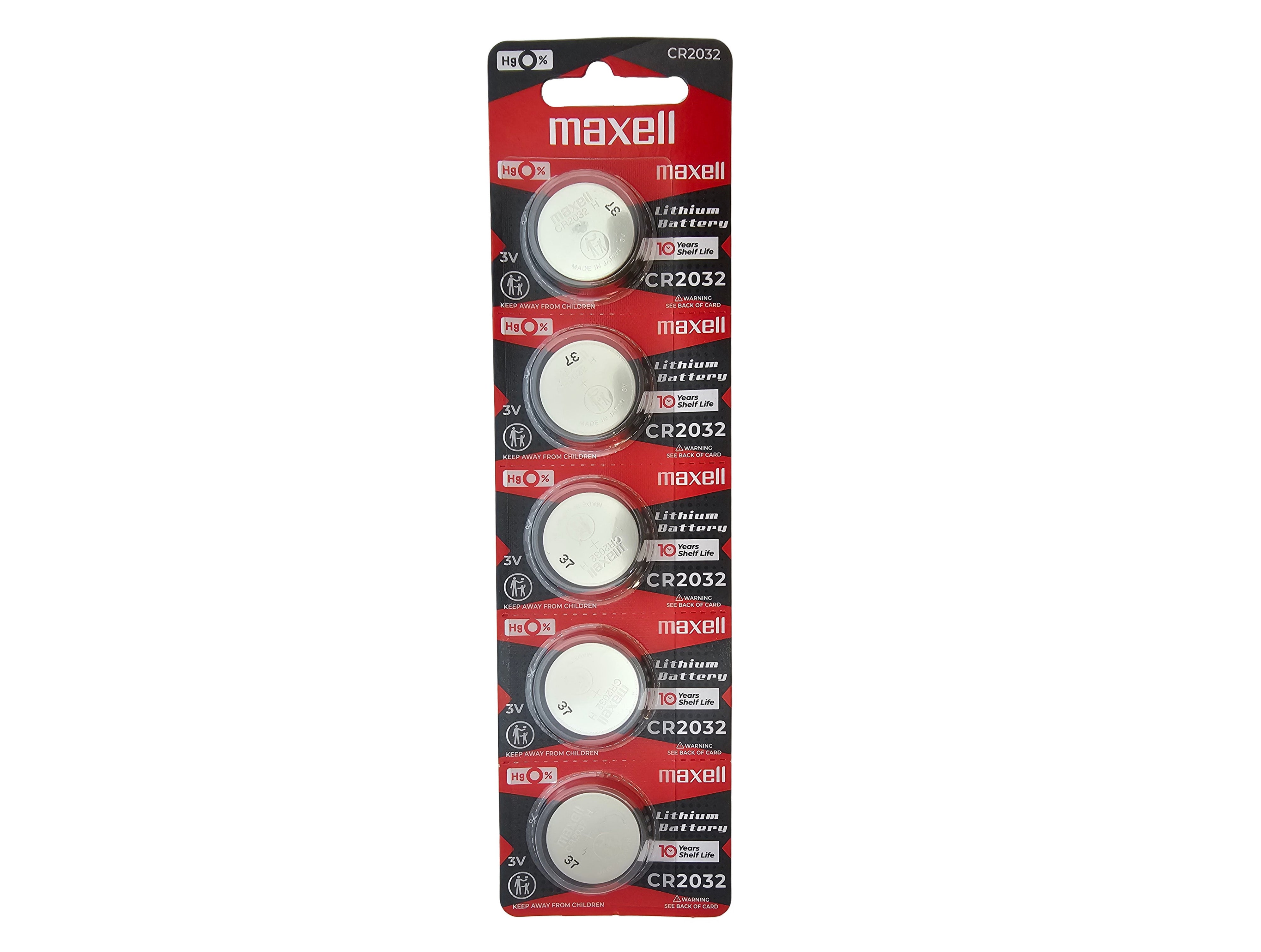 Maxell CR2032H (CR2032 High Capacity) 3V Lithium Batteries - 5 Pack