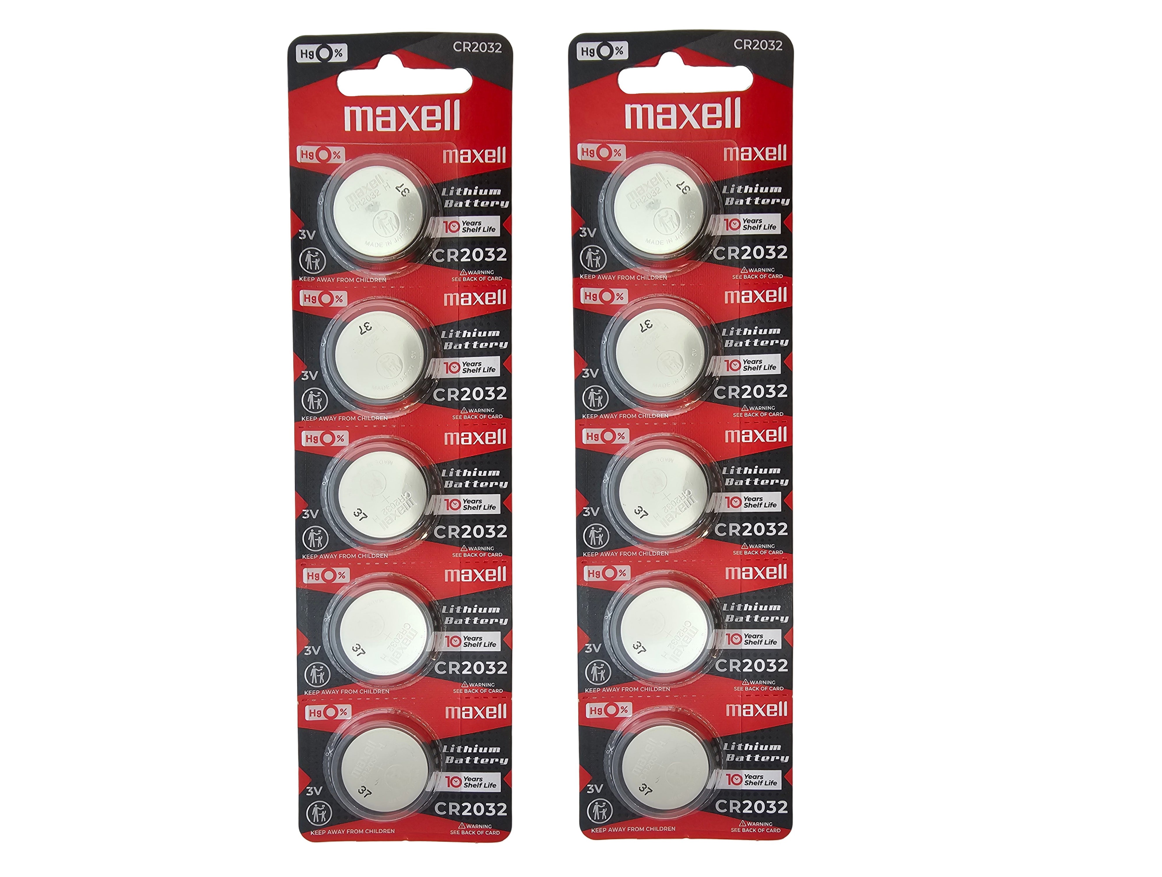 Maxell CR2032H (CR2032 High Capacity) 3V Lithium - 10 Pack (B5 x 2)