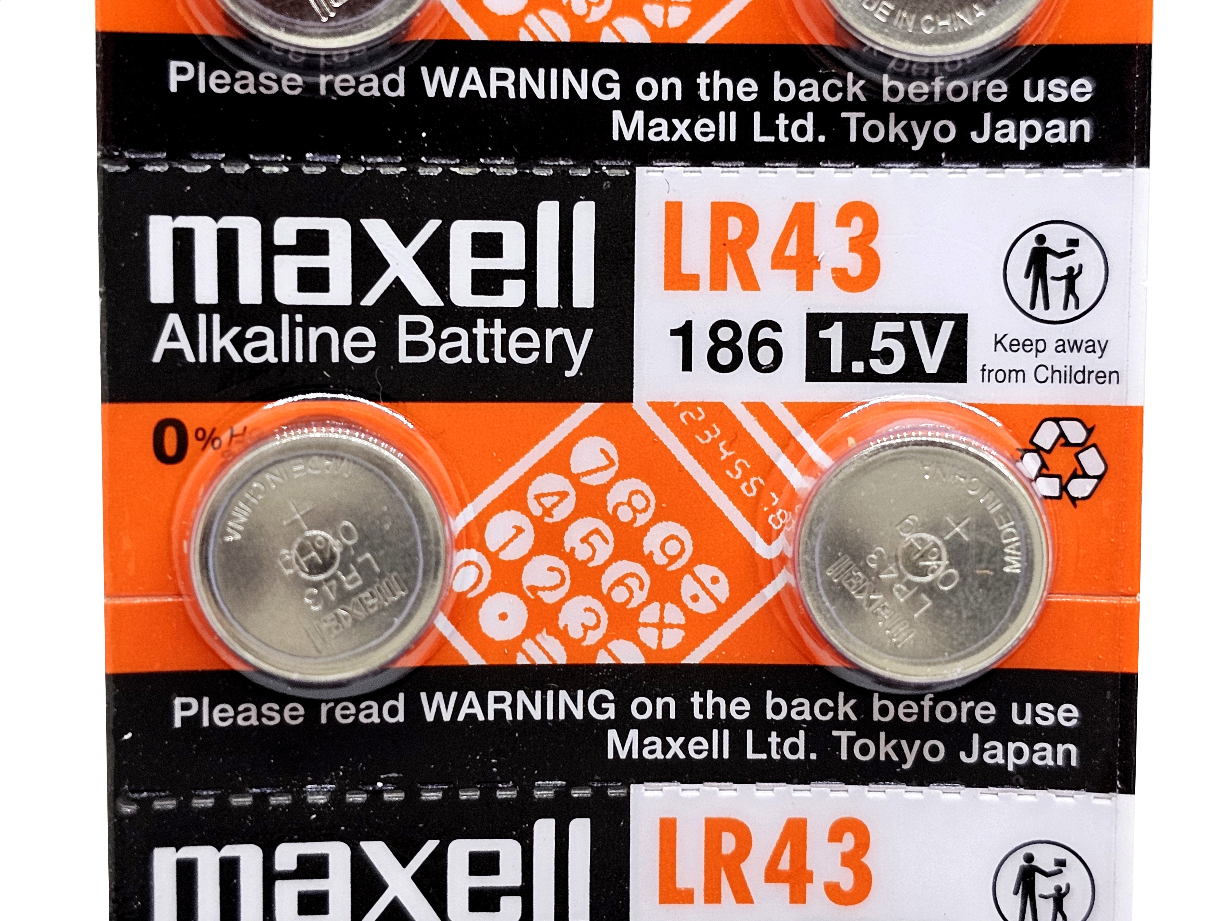 Maxell LR43 (186 / AG12) 1.5V Alkaline - 4 batteries