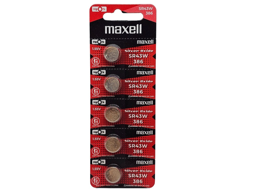 Maxell SR43W (386) Silver Oxide - 5 watch batteries (B5 x 1)