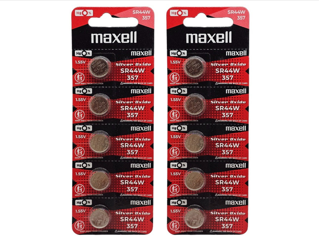 Maxell SR44W (357) Silver Oxide Watch Battery - 10 Pack