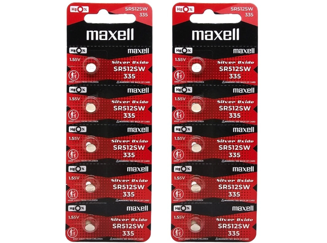 Maxell SR512SW (335) Silver Oxide 1.55V watch battery - 10 Pack (B5 x 2)