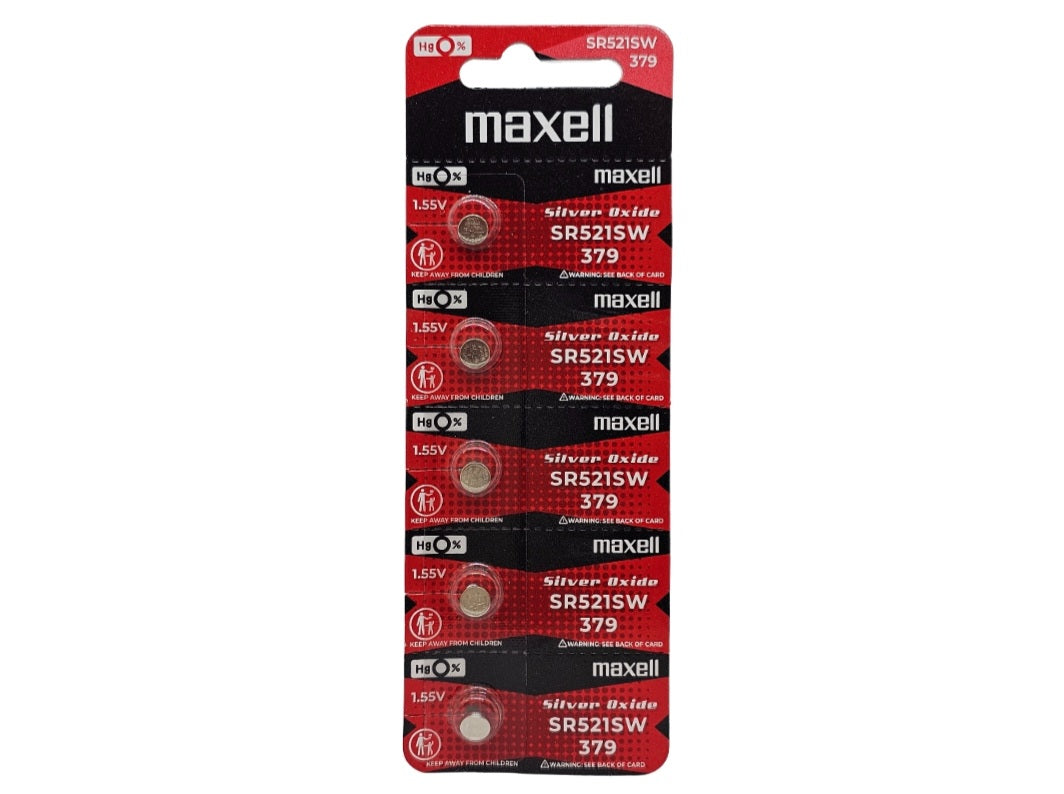 Maxell SR521SW (379) Silver Oxide Watch Batteries - 5 Pack (B5 x 1)