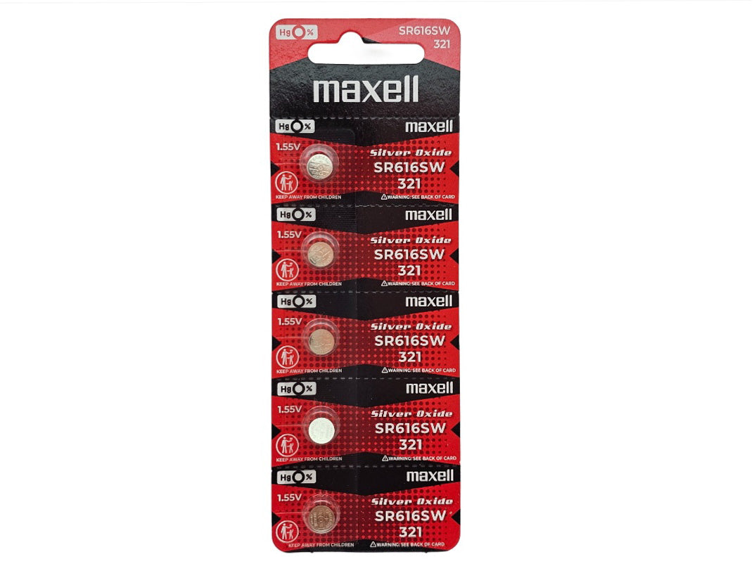 Maxell SR616SW (321) silver oxide - 5 watch batteries (B5 x 1)