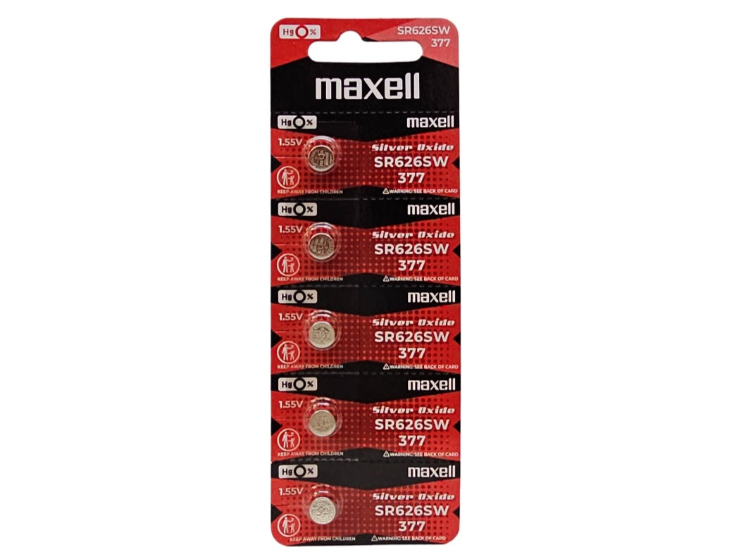 Maxell SR626SW (377) Silver Oxide watch batteries - 5 Pack (B5 x 1)