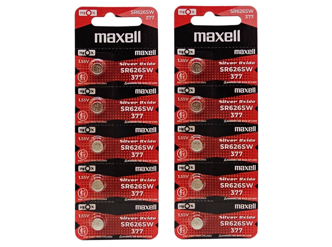 Maxell SR626SW (377) Silver Oxide watch batteries - 10 Pack (B5 x 2)