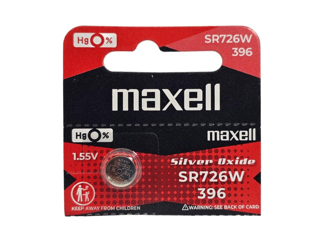 Maxell SR726W (396) Silver Oxide High Drain 1.5V Watch Battery - 1 Pack