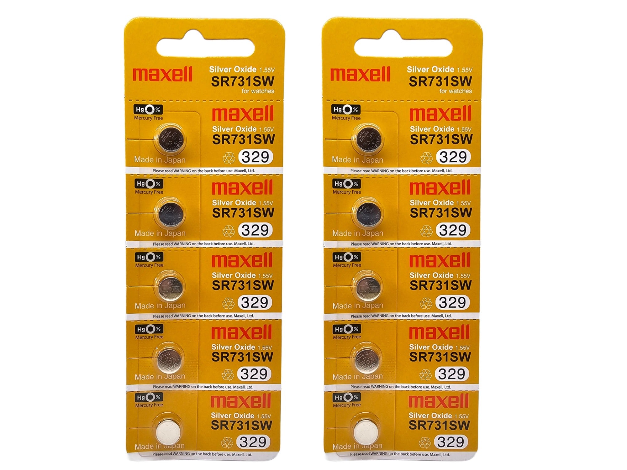 Maxell SR731SW (329) silver oxide watch batteries - 10 Pack (B5 x 2)