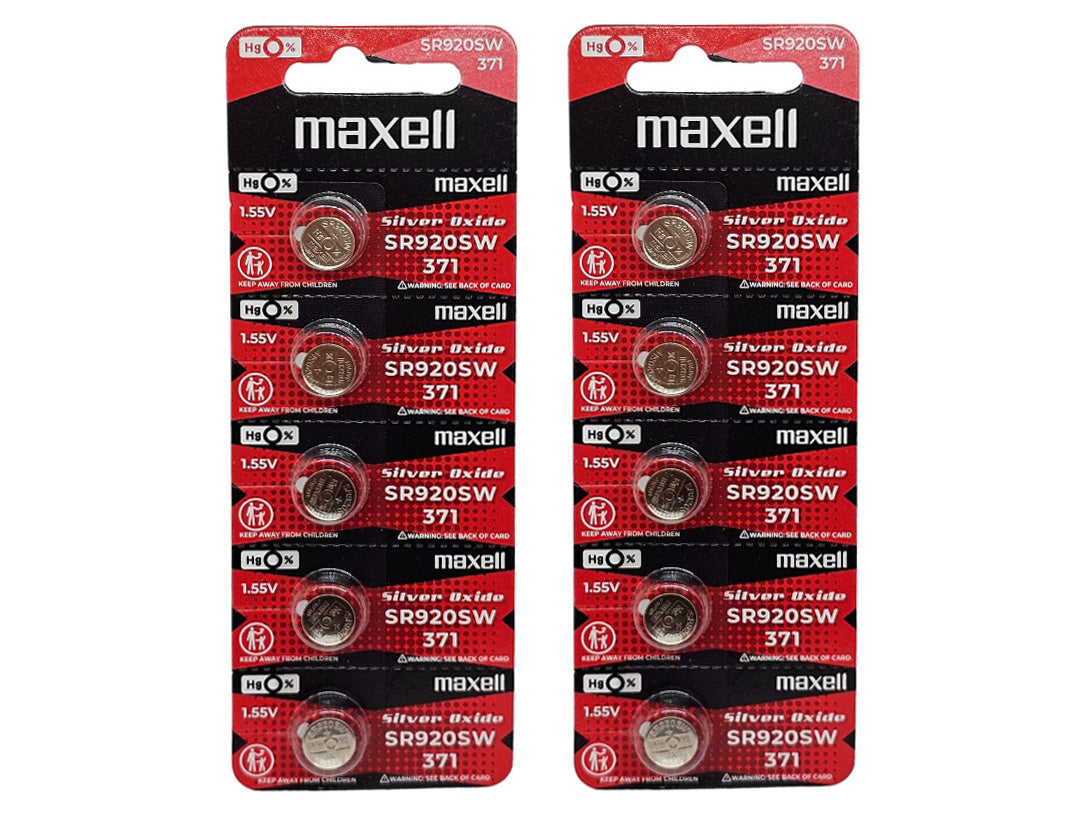 Maxell SR920SW (371) Silver Oxide watch battery - 10 Pack (B5 x 2)