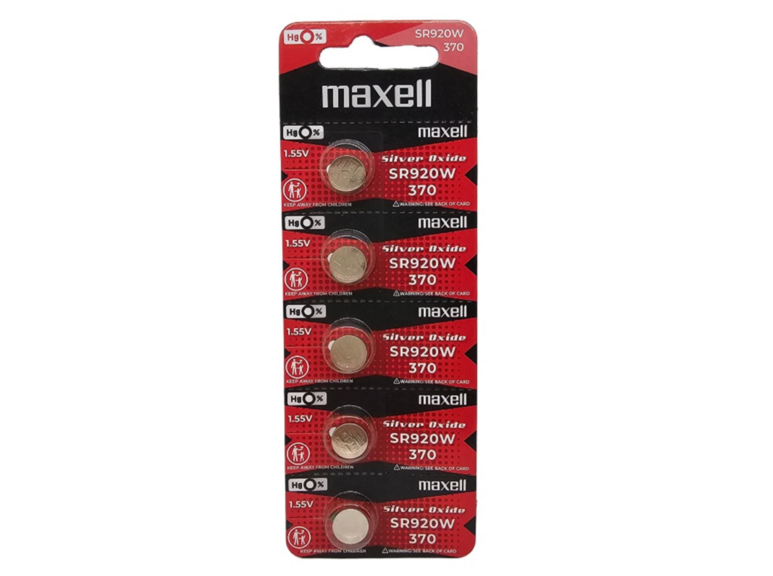 Maxell SR920W (370) Silver Oxide high drain watch battery - 5 Pack (B5 x 1)