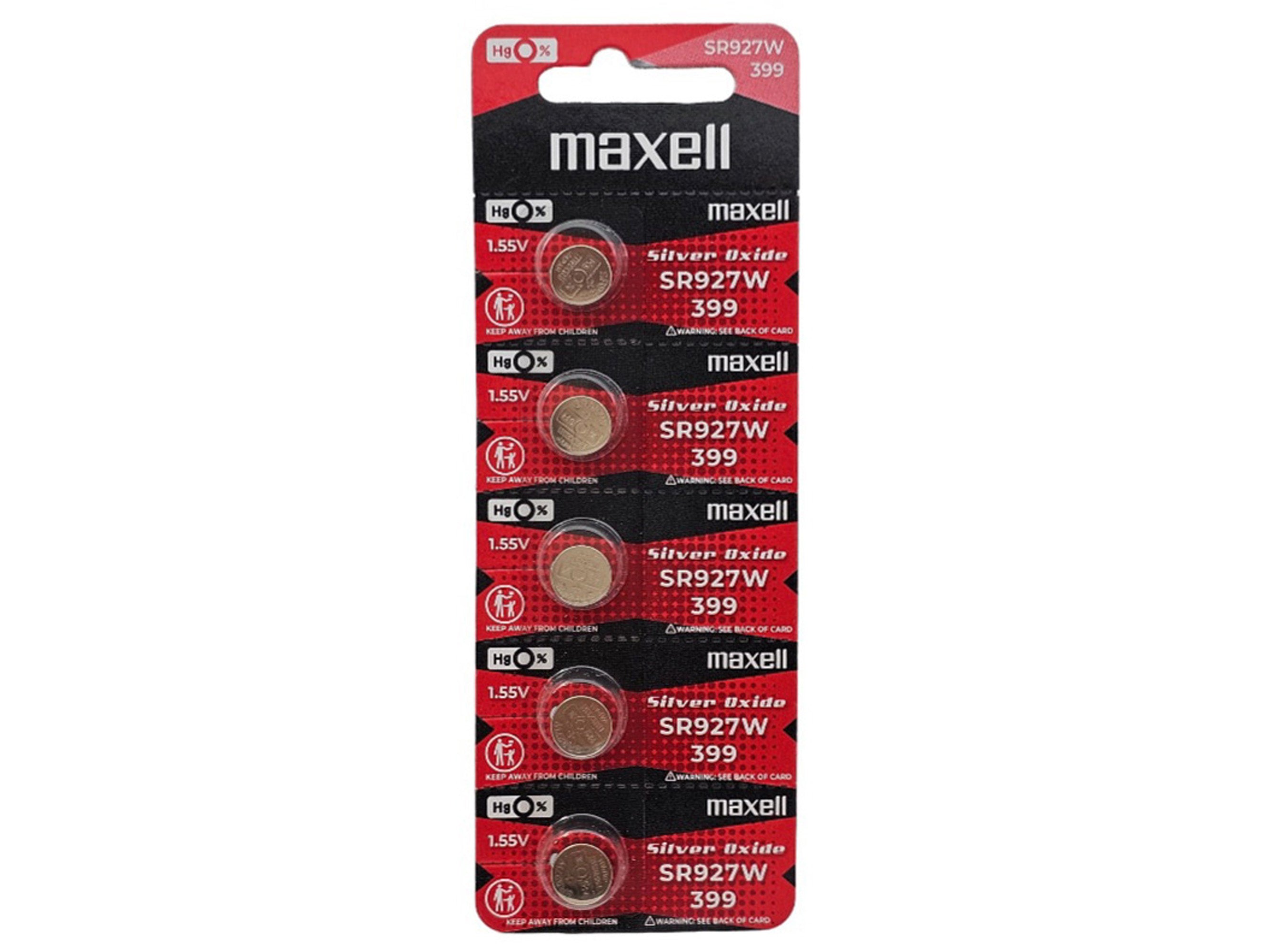 Maxell SR927W (399) Silver Oxide high drain watch battery - 5 Pack (B5 x 1)