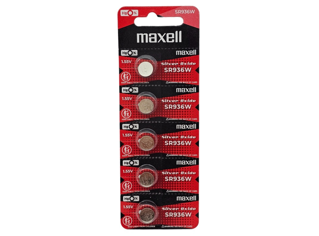 Maxell SR936W (380) silver oxide high drain watch batteries - 5 Pack (B5 x 1)