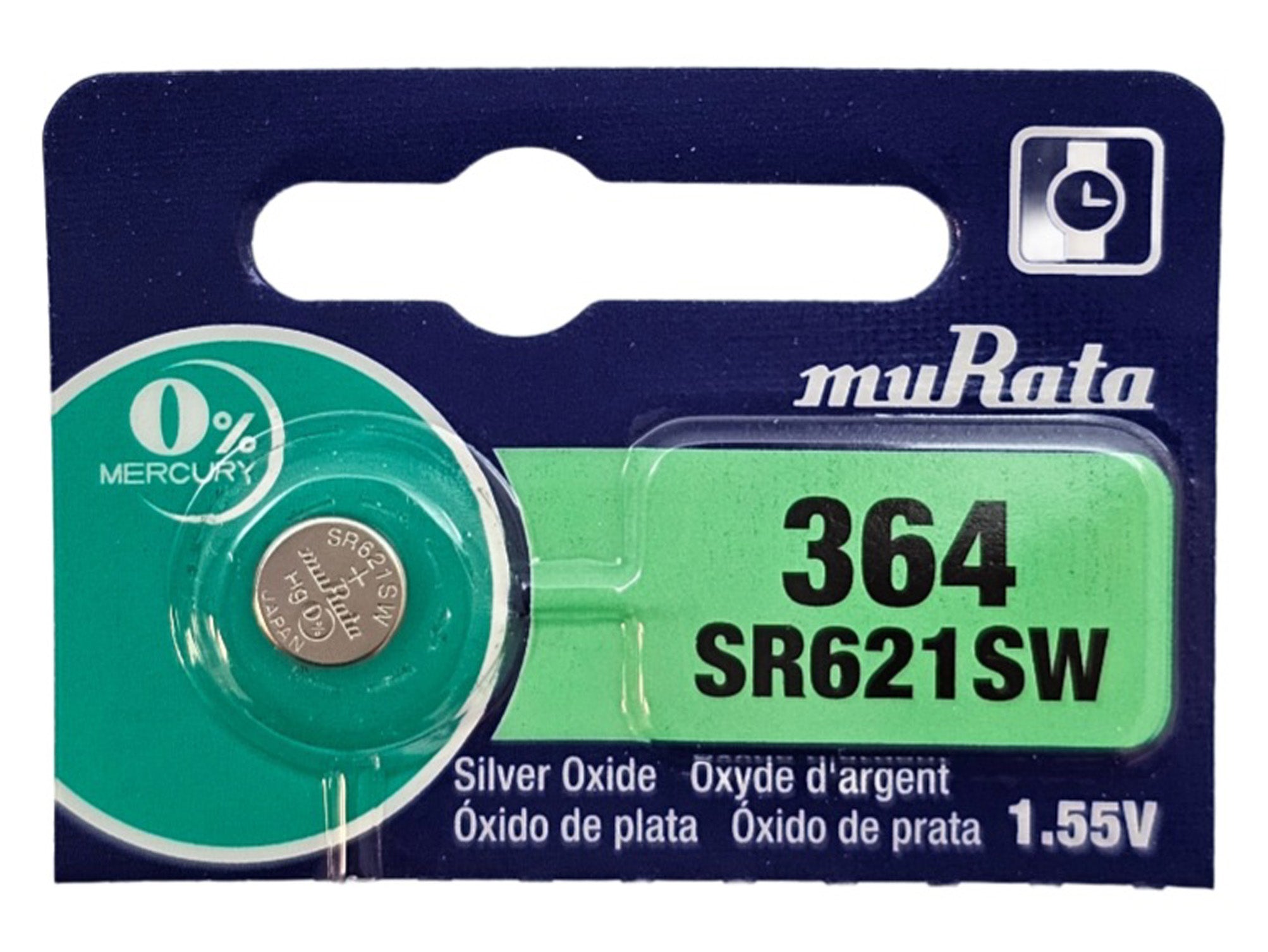Murata SR621SW (364) Silver Oxide 1.55V watch battery - 5 Pack (B5 x 1)