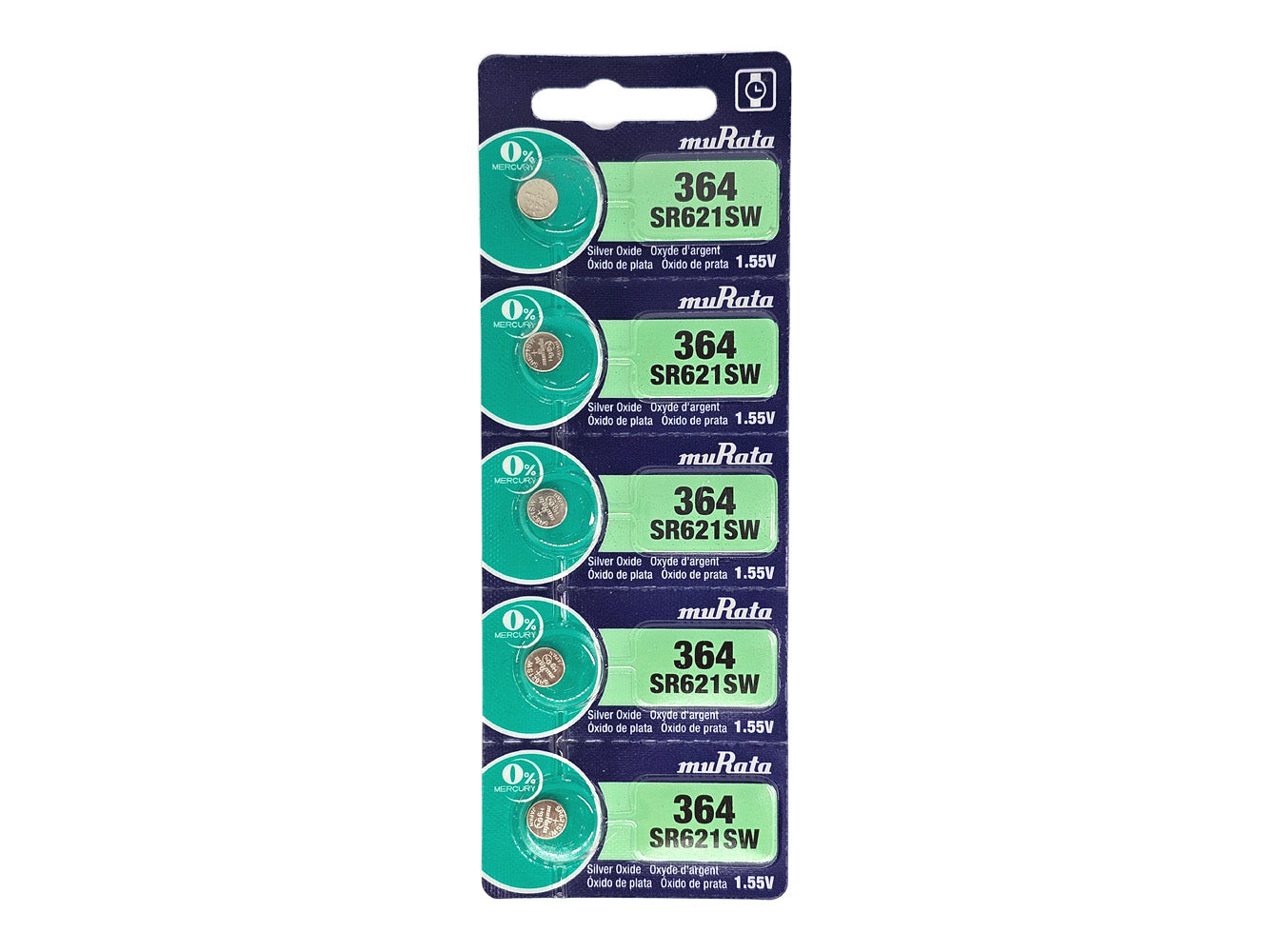 Murata SR621SW (364) Silver Oxide 1.55V watch battery - 5 Pack (B5 x 1)