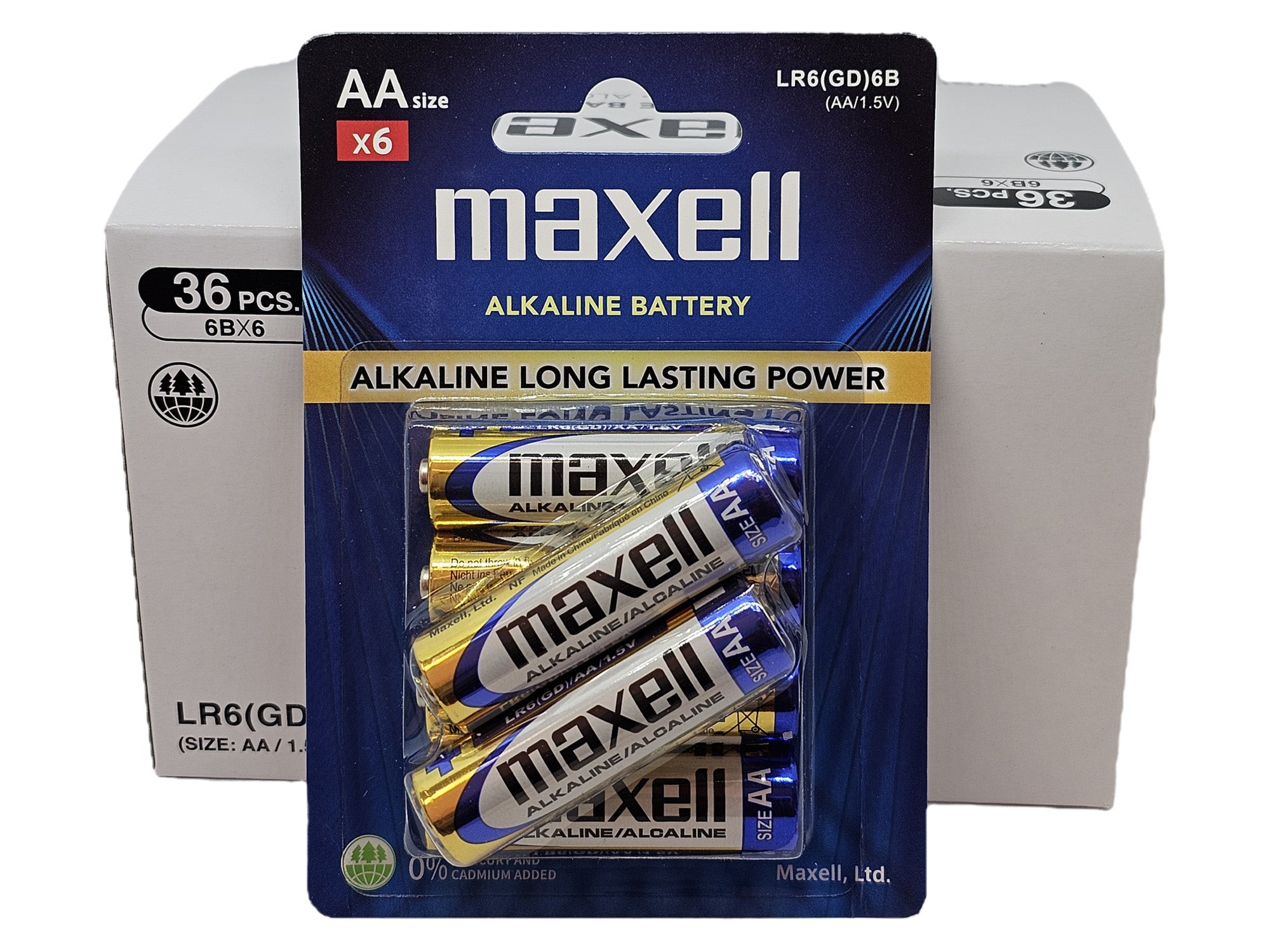 Maxell AA (LR6) GD Alkaline Batteries - 36 Pack (B6 x 6)