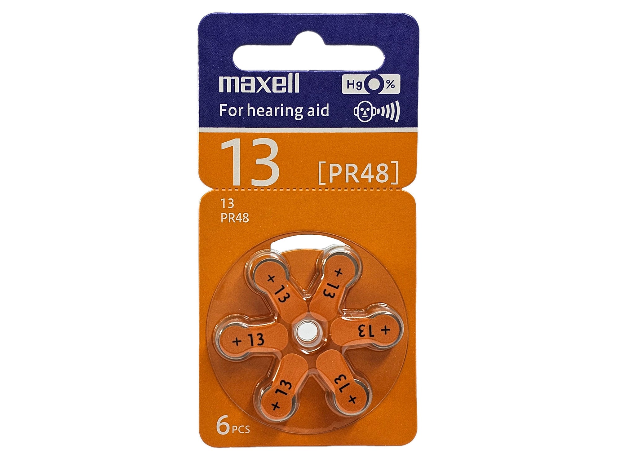 Maxell P13 (PR48, size 13) Hearing Aid Batteries - 60 Pack (B6 x 10)