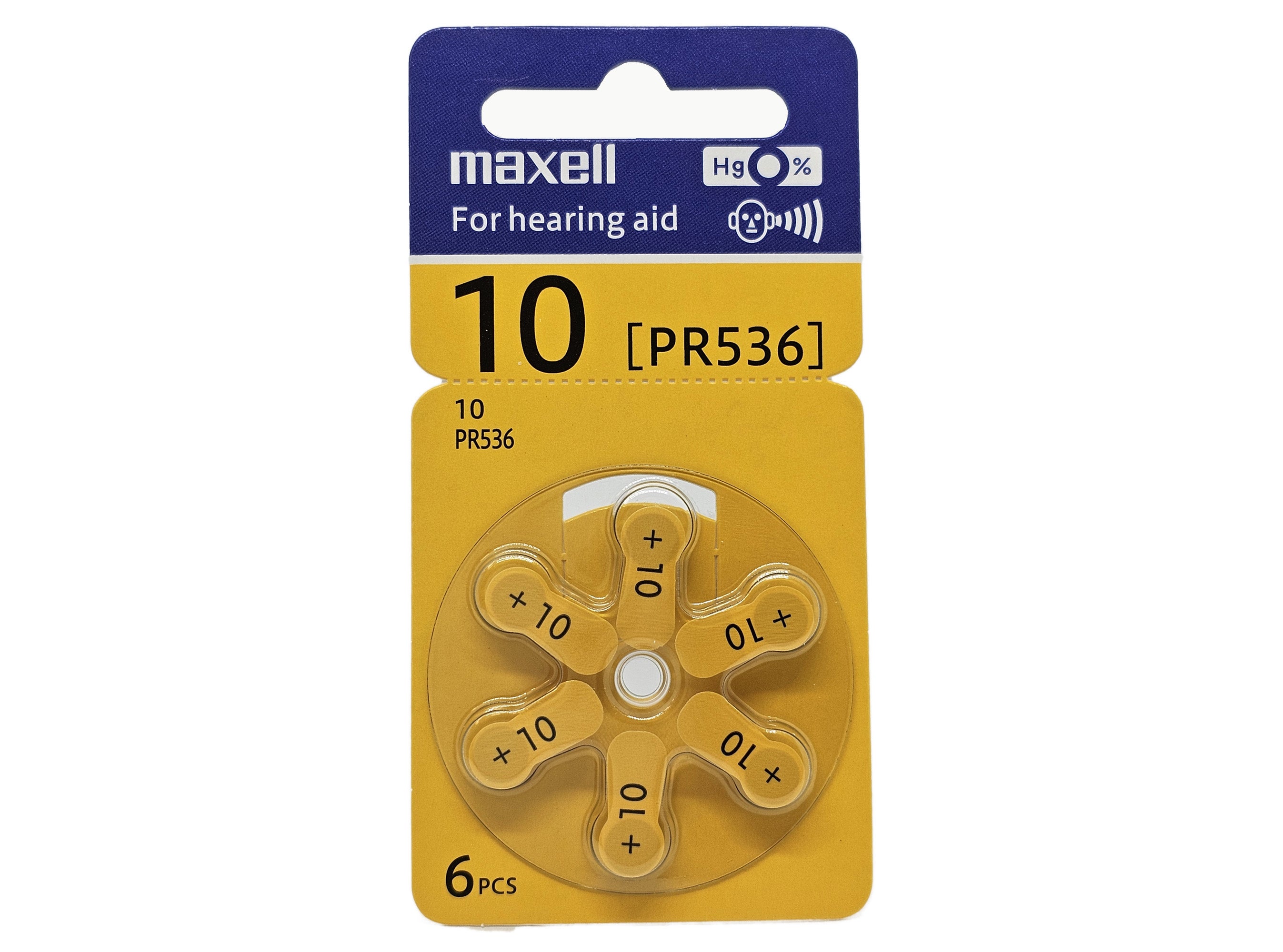 Maxell P10 (PR70, size 10) Zinc Air Hearing Aid - 60 batteries (1 box)