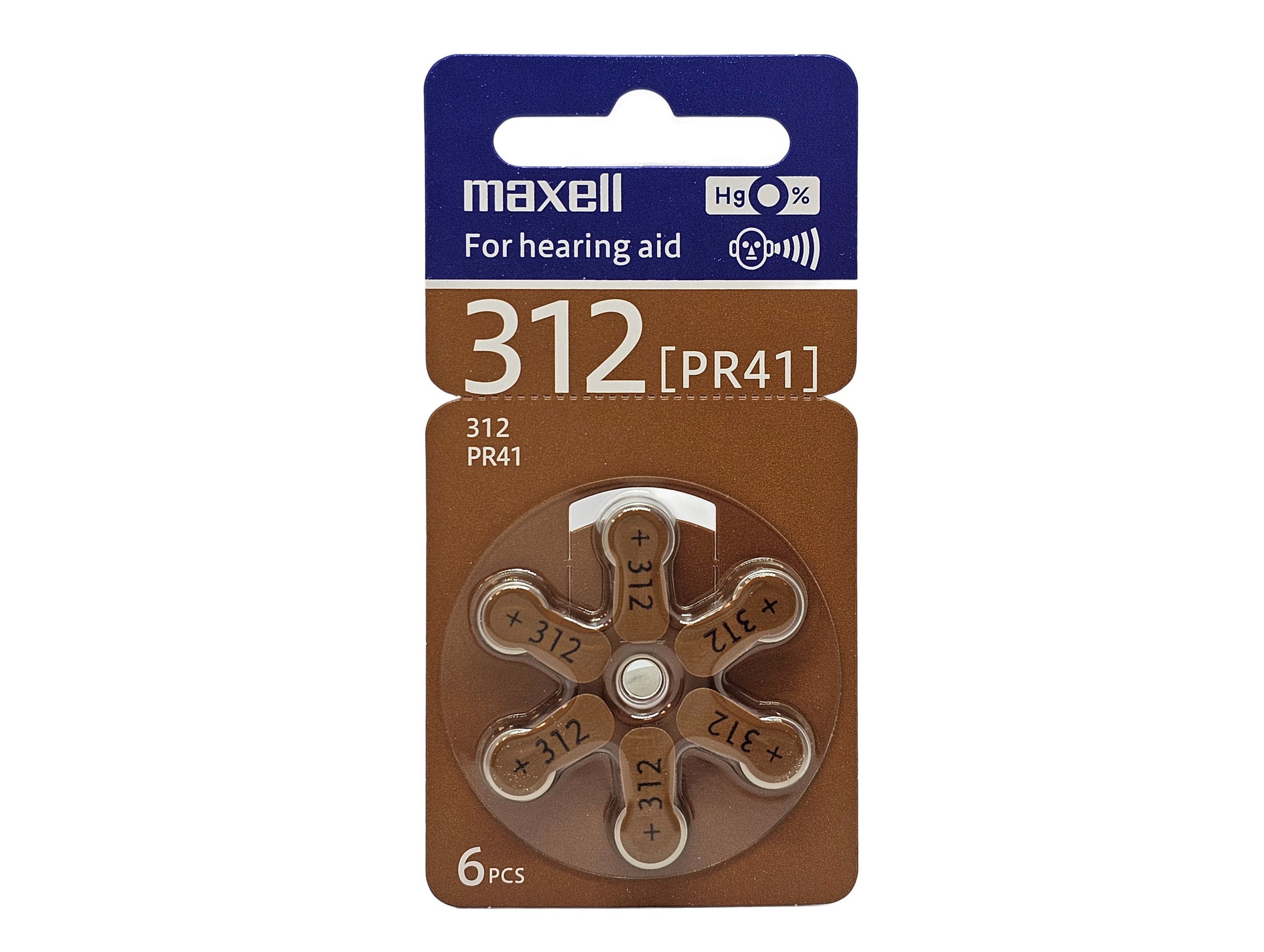 Maxell P312 (PR41, size 312) Zinc Air Hearing Aid - 60 batteries (1 box)