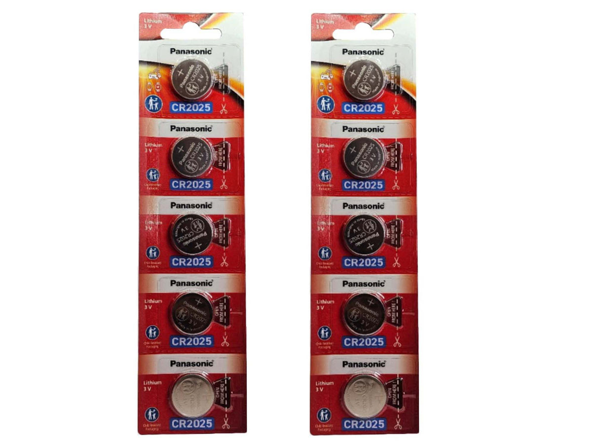 Panasonic CR2025 3V Lithium Coin Batteries - 10 Pack (B5 x 2)