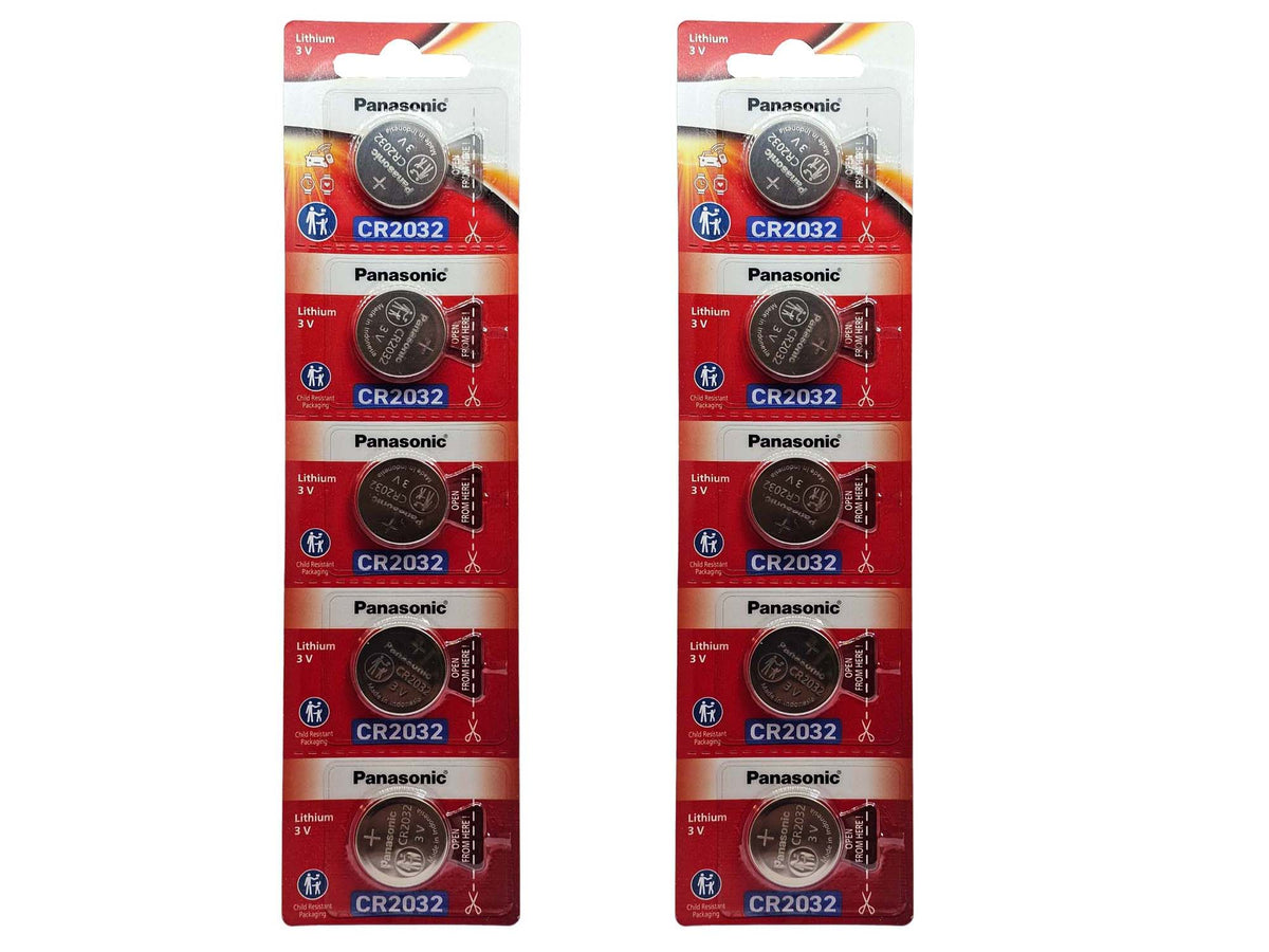 Panasonic CR2032 3V Lithium Coin Batteries - 10 Pack (B5 x 2)