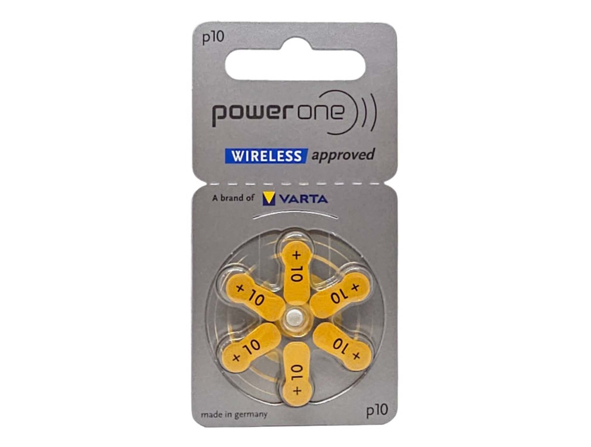 PowerOne P10 (PR70, size 10) Zinc Air Hearing Aid - 30 batteries (BP6 x 5)
