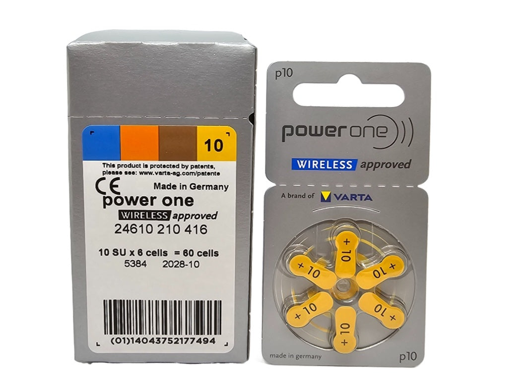 PowerOne P10 (PR70, size 10) Zinc Air Hearing Aid Batteries - 60 Pack (1 box)