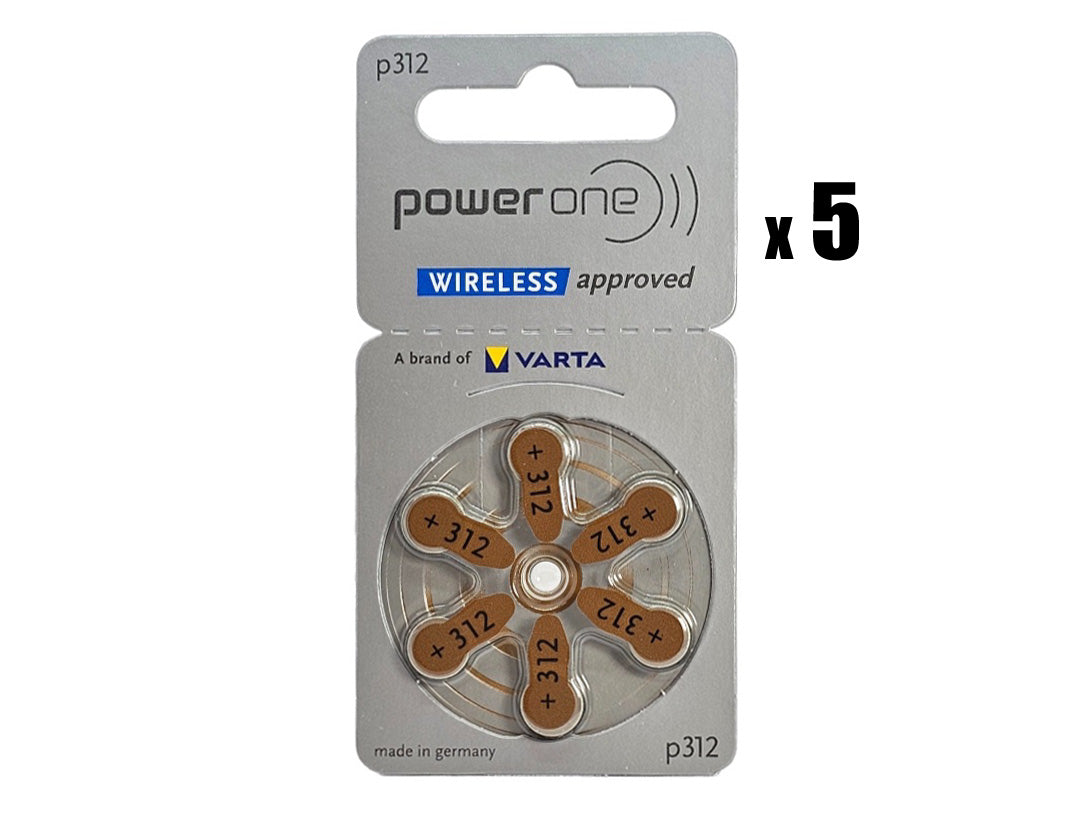 Powerone P312 (PR41, size 312) Zinc Air Hearing Aid Batteries - 30 Pack (B6 x 5)