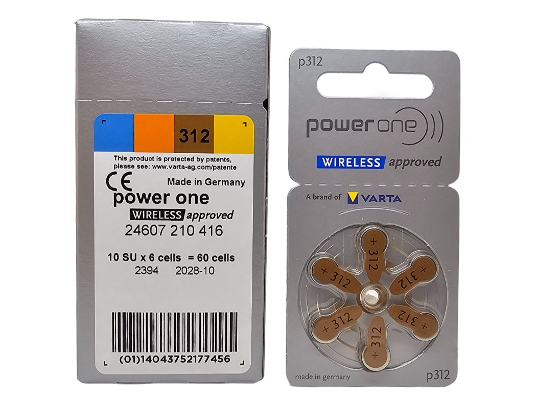 PowerOne P312 (PR41, size 312) hearing aid - 60 batteries (1 box)