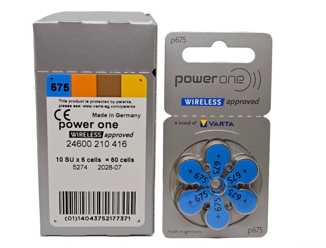PowerOne P675 (PR44, size 675) Zinc Air Hearing Aid Batteries - 60 Pack (1 box)