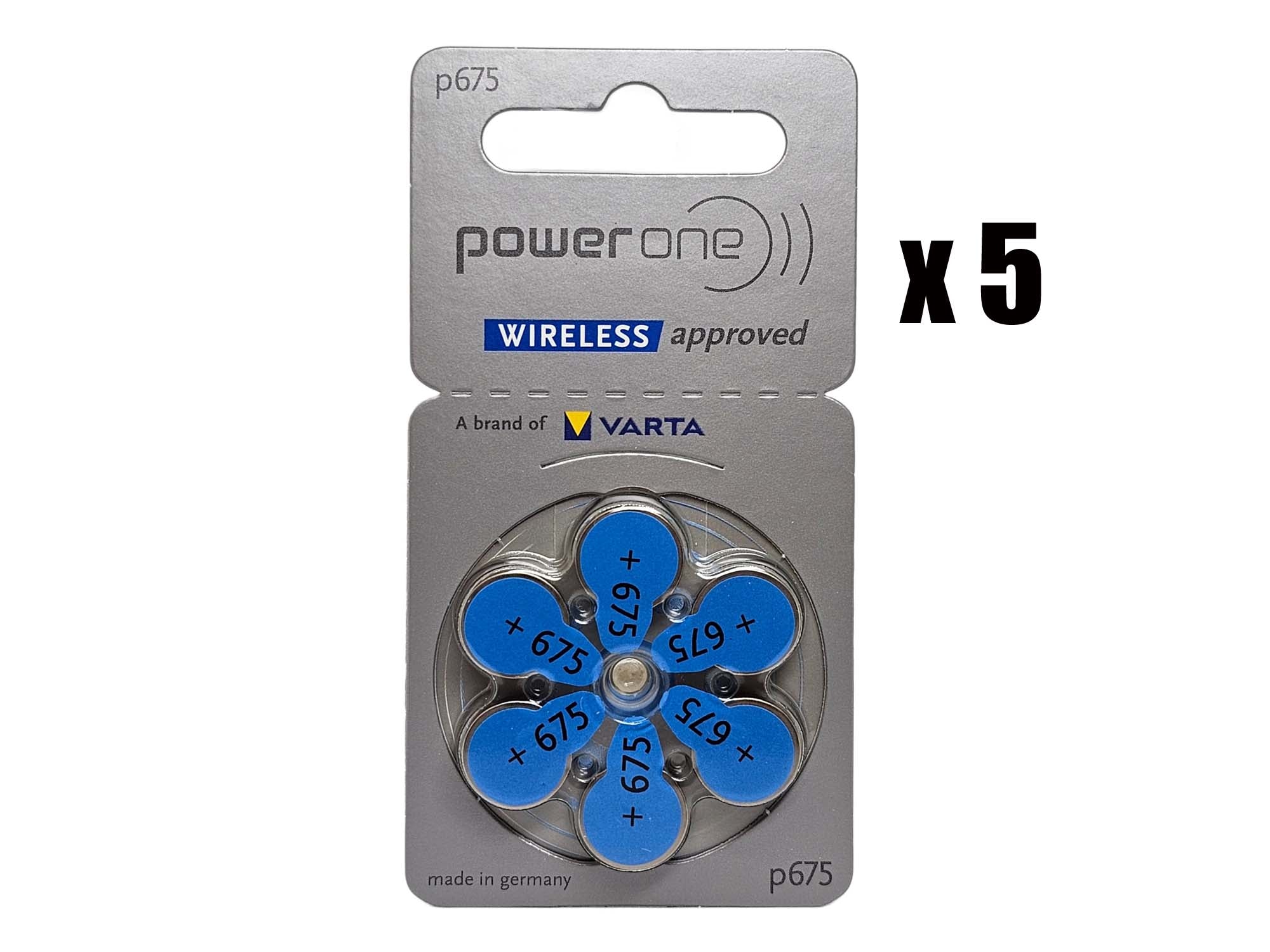 PowerOne P675 (PR44, size 675) Zinc Air Hearing Aid Batteries - 30 Pack (B6 x 5)