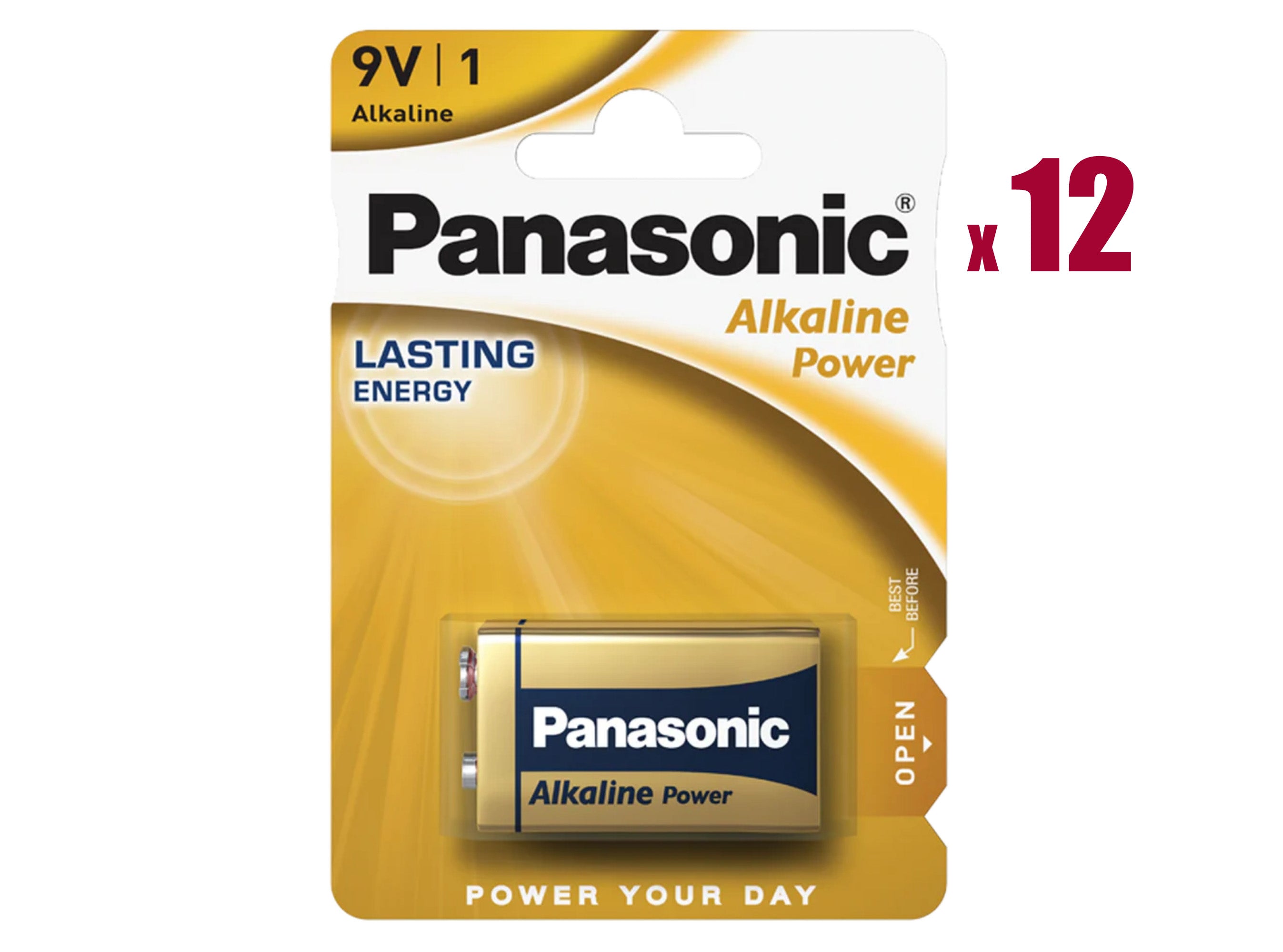 Panasonic 9V (6LR61) Alkaline Power Batteries - 12 Pack (9v1 x 12)