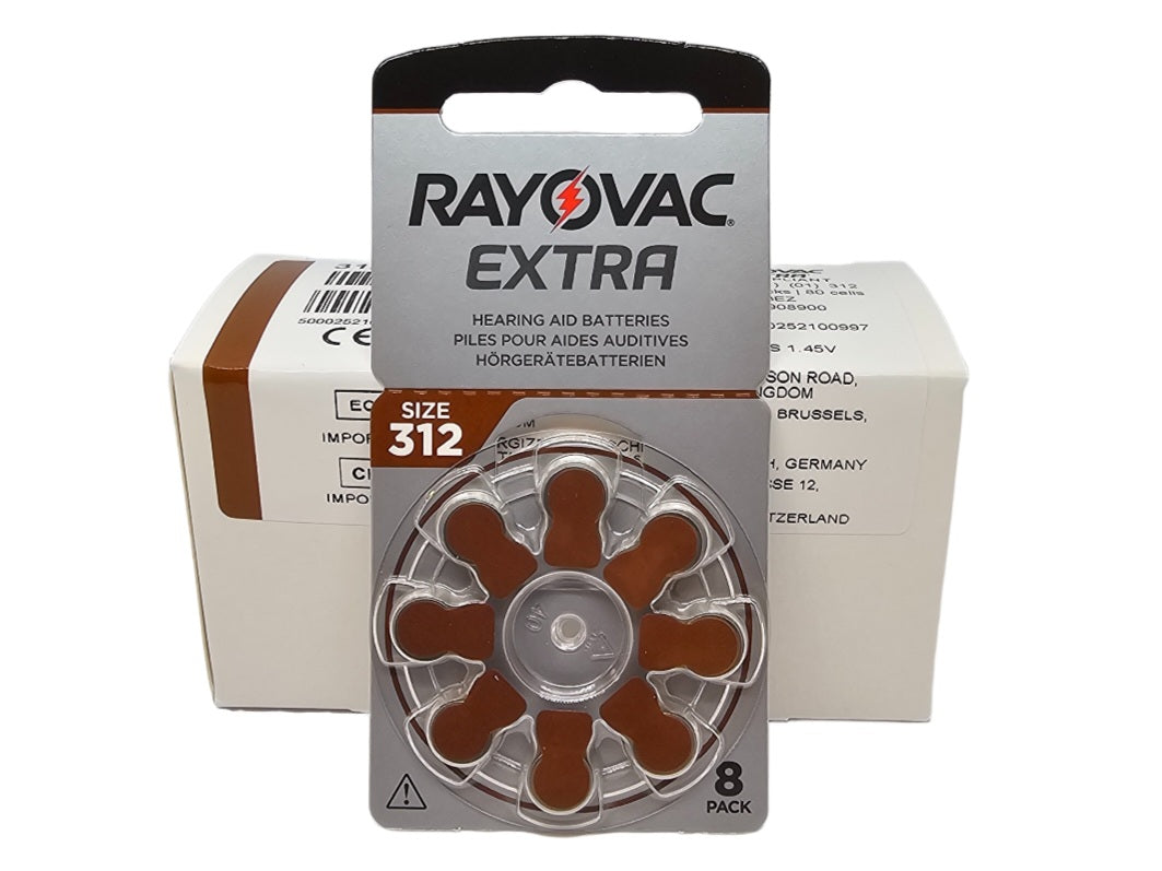 80 x Rayovac Extra P312 (PR41, size 312) Hearing Aid Batteries (BP8 x 10)