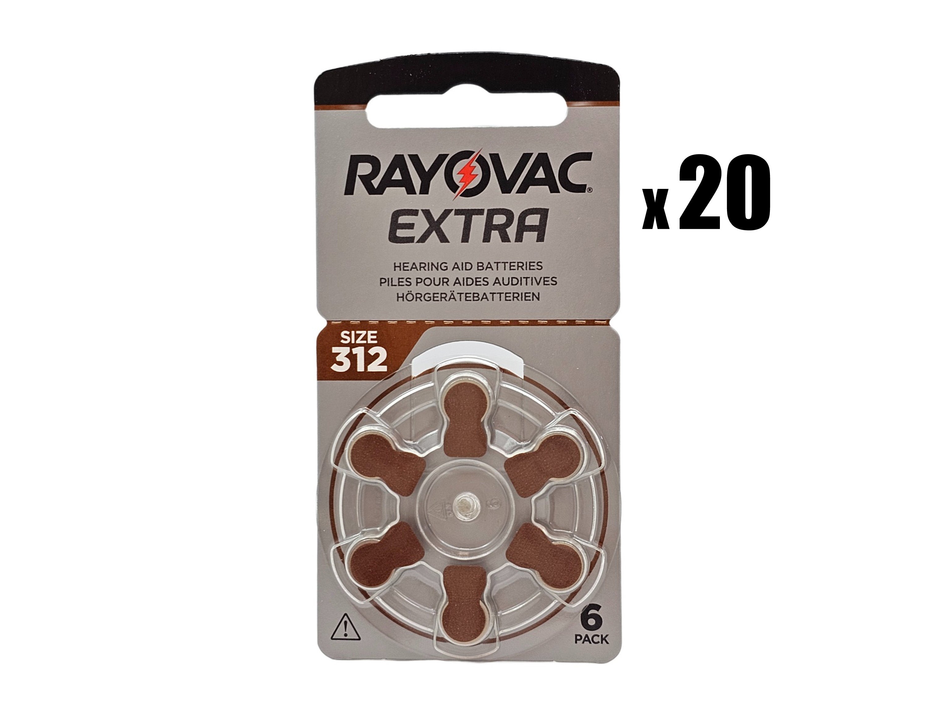 120 x Rayovac Extra P312 (PR41, size 312) Hearing Aid batteries (2 box)