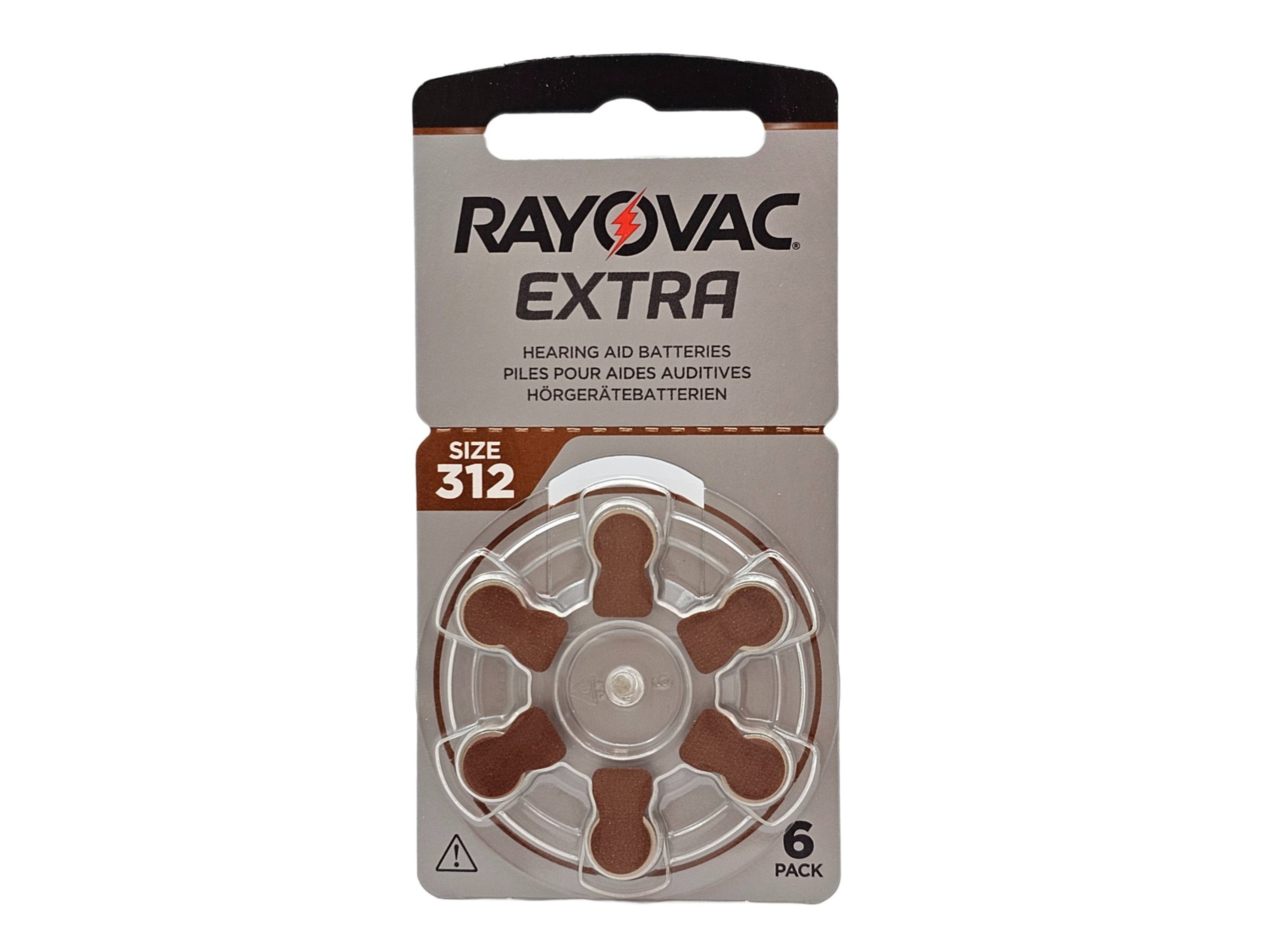 6 x Rayovac Extra P312 (PR41, size 312) Hearing Aid Batteries